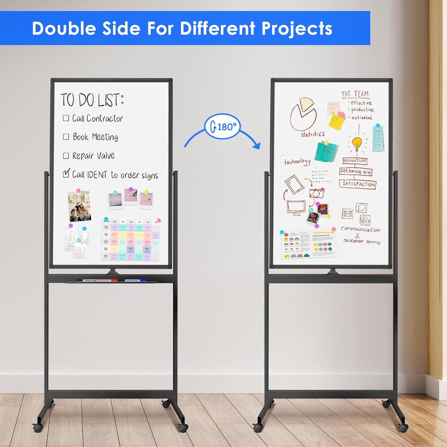 maxtek Magnetic Mobile White Board, 40 x 24 Double Sided Dry Erase Board Rolling Whiteboard, Aluminum Frame Standing Whiteboard on Wheels for Home Office Classroom (40 x 24 Black)