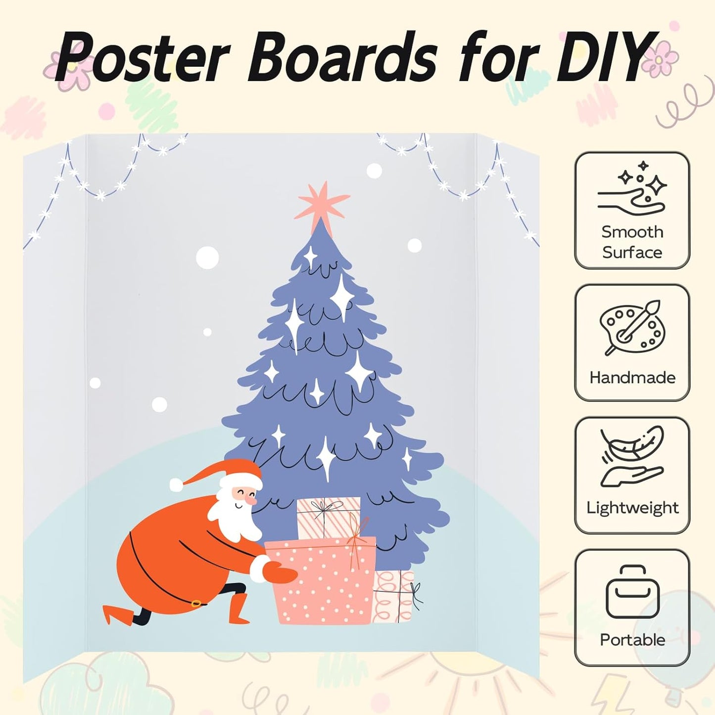 12 Pack Trifold Poster Board, 36x48 Inches White Presentation Board, Portable Display Board for Science Fair, School DIY Project and Business Exhibitions