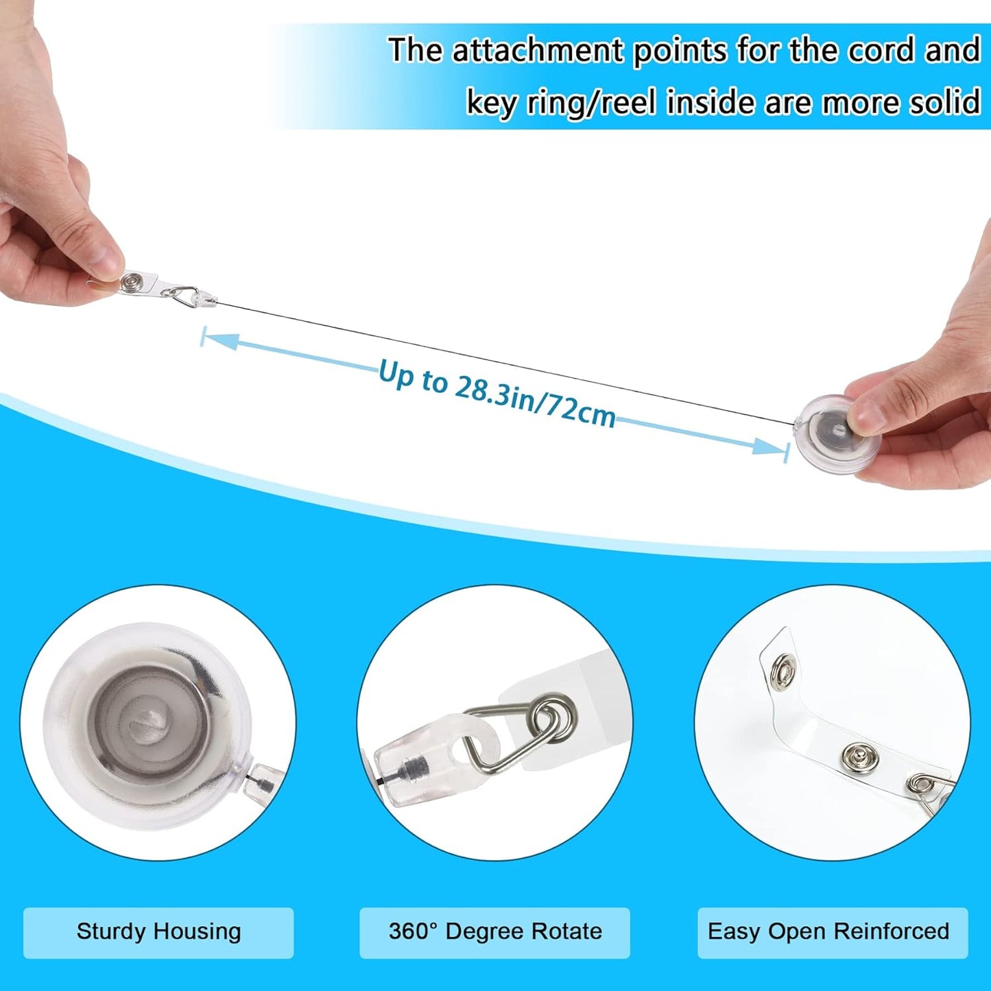 JANYUN 50 Pcs Retractable Badge Reel Clips Holder for Hanging ID Card Name Key Chain (Clear Frosted)