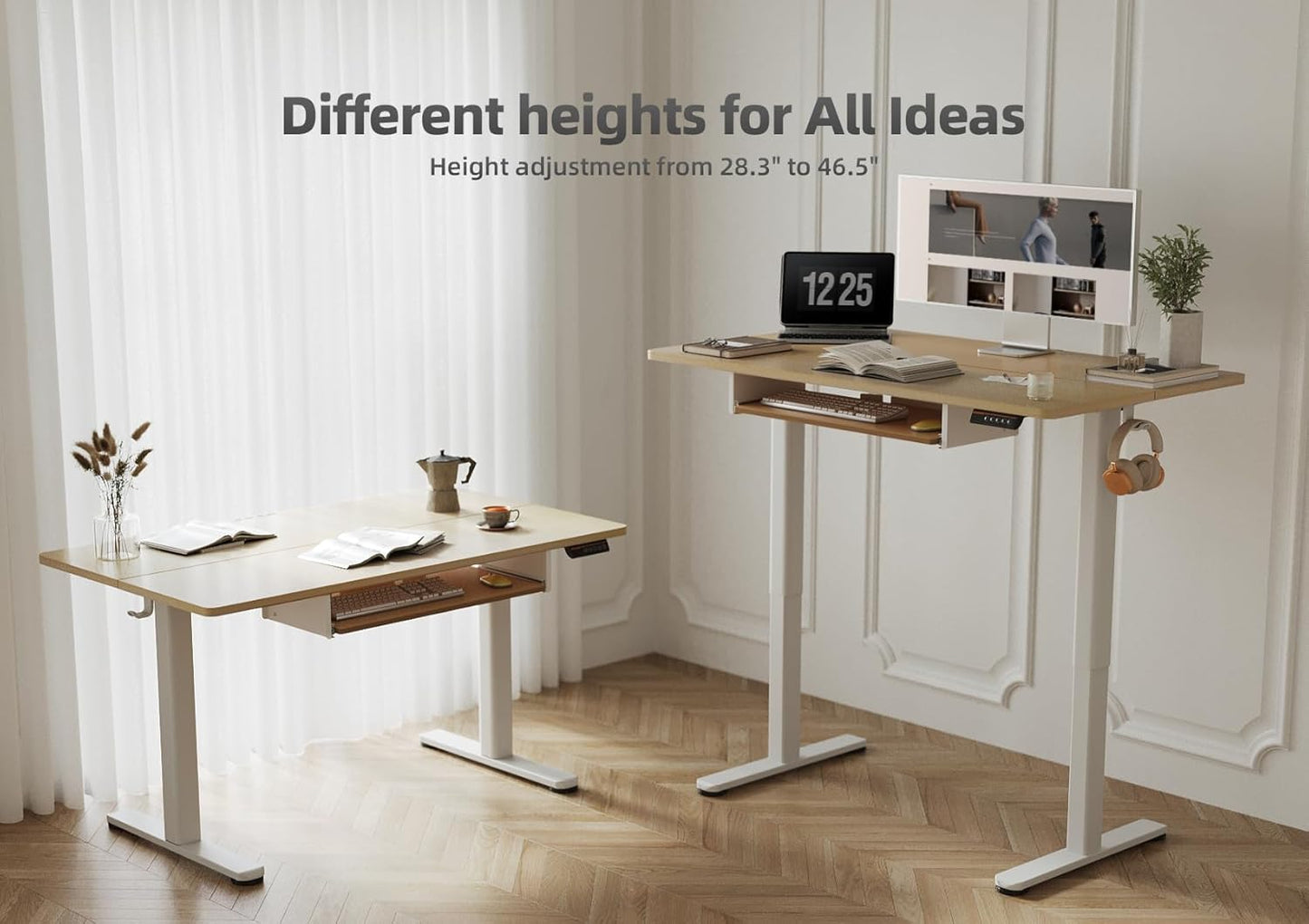 YDN Standing Desk with Keyboard Tray, 48 Inch Height Adjustable Desk with Cable Management, Natural Stand Up Desks for Home and Office, 48inch Natural