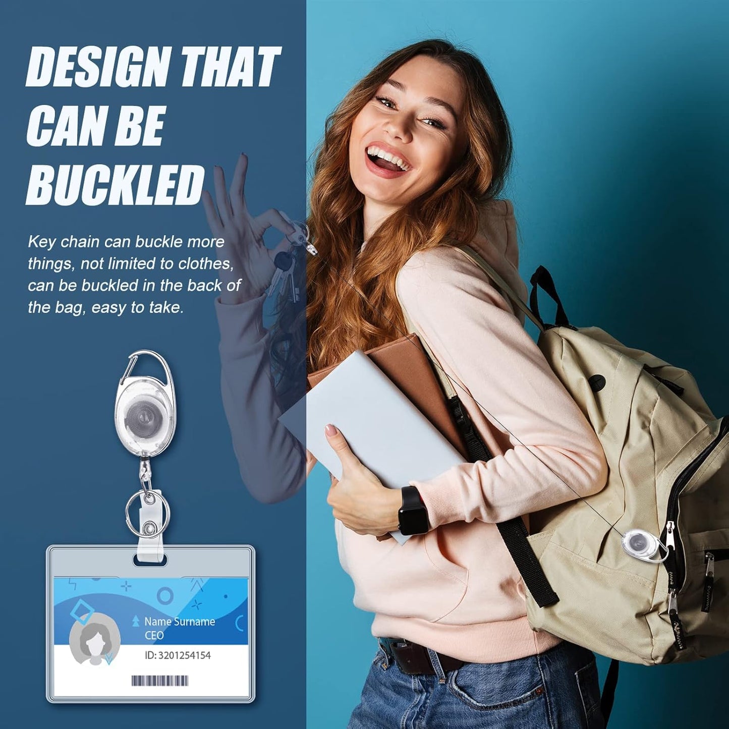 100 Pack Retractable Badge Reels Bulk Heavy Duty Badge Reel Holders with Carabiner Belt Clip and Keychain for Lanyard Card Nurse School Office Employee (Clear White)