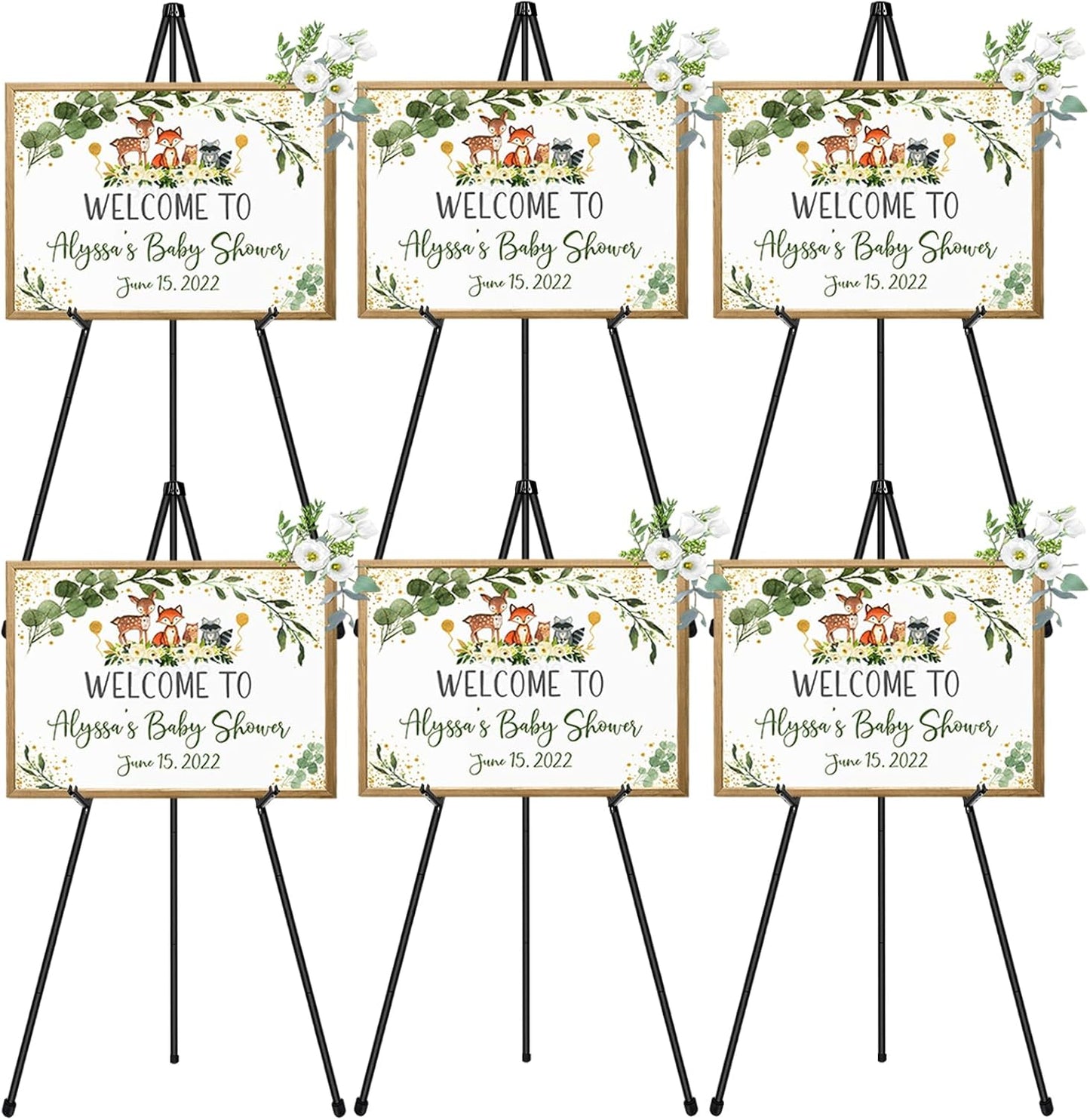 63" Display Easel Stand - 6Packs Art Easels for Wedding Sign Poster Stand Folding Floor Adjustable Metal Black Easel Instant Tripod Easel for Painting Wedding Welcome Sign Stand