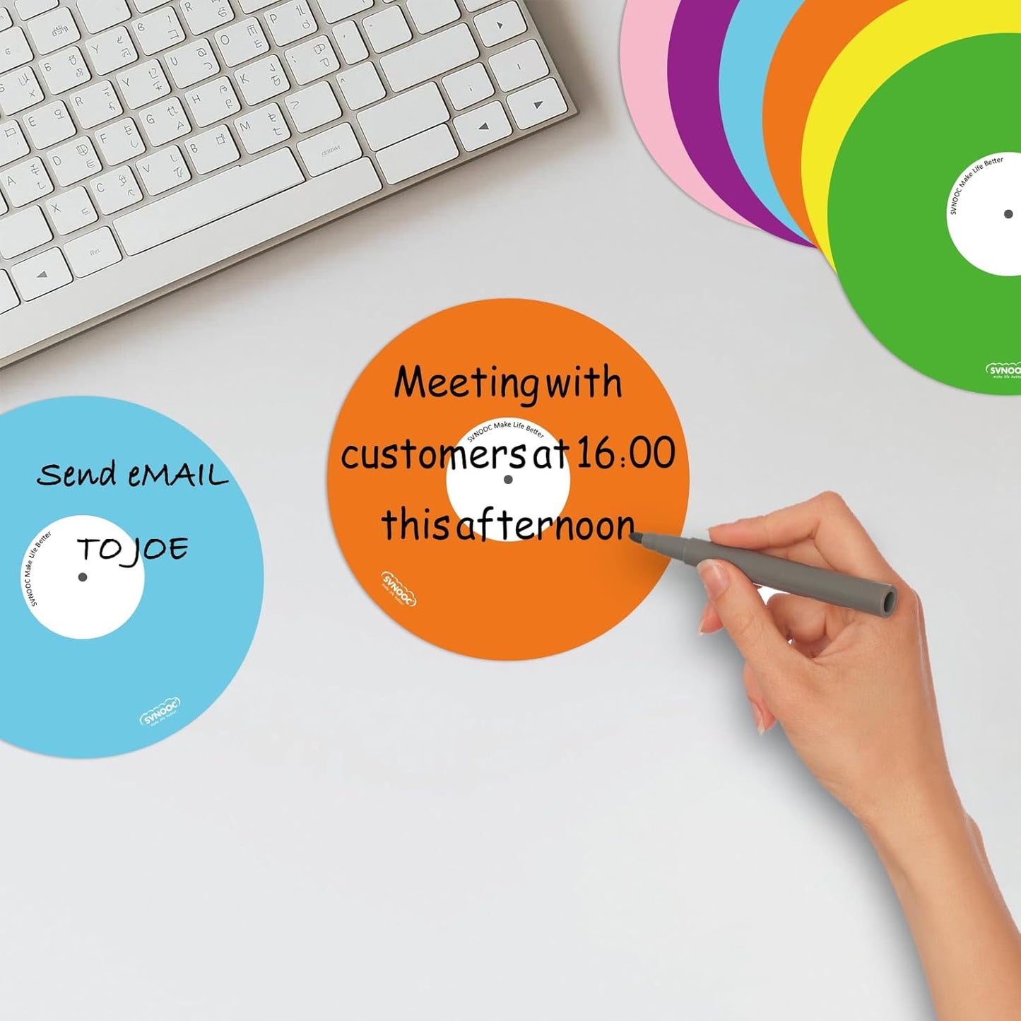 Dry Erase Sticky Notes Multi-Use Label Stickers for Desk, Wall, Fridge, Reminders, Labels, Lists, Removable &Reusable, 12 Pack (5" in Circle Multicolor)