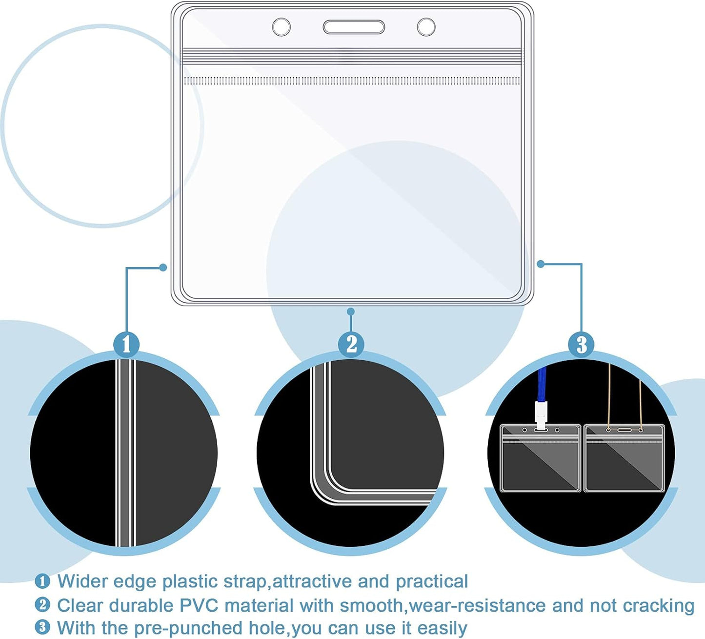 Zonon 150 Pcs Name Badge Holders Clear Plastic ID Card Name Tag Holders Badge Sleeves Horizontal Waterproof Transparent PVC Sleeve Cover Pouch for Office School Travel(4.53 x 3.94 Inch)
