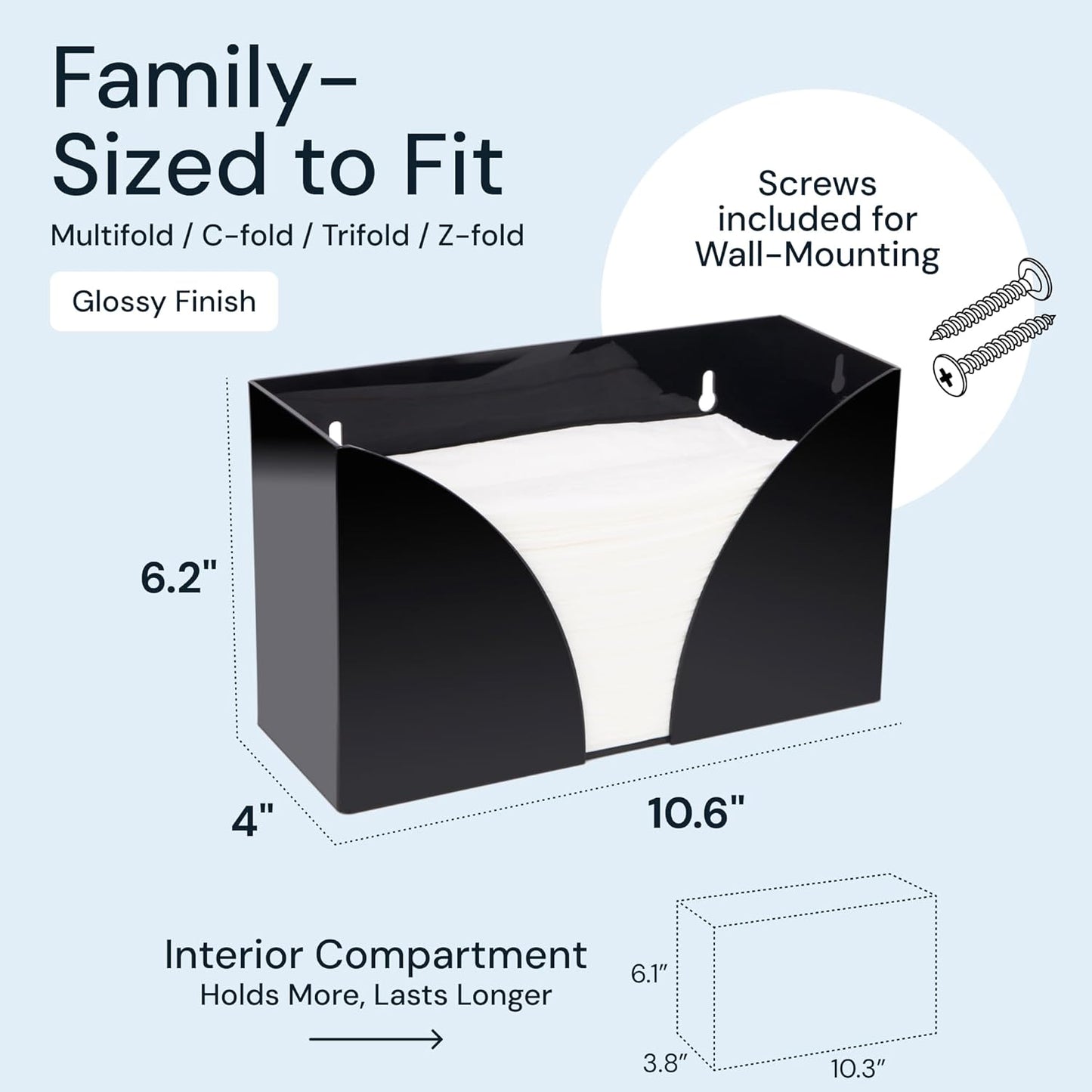 Acrylic Countertop Paper Towel Holder Dispenser - 1-Pack, Black, Rectangular - Napkin Holder & Rectangle Tissue Box Cover - Bathroom Accessories, Organizers & Storage