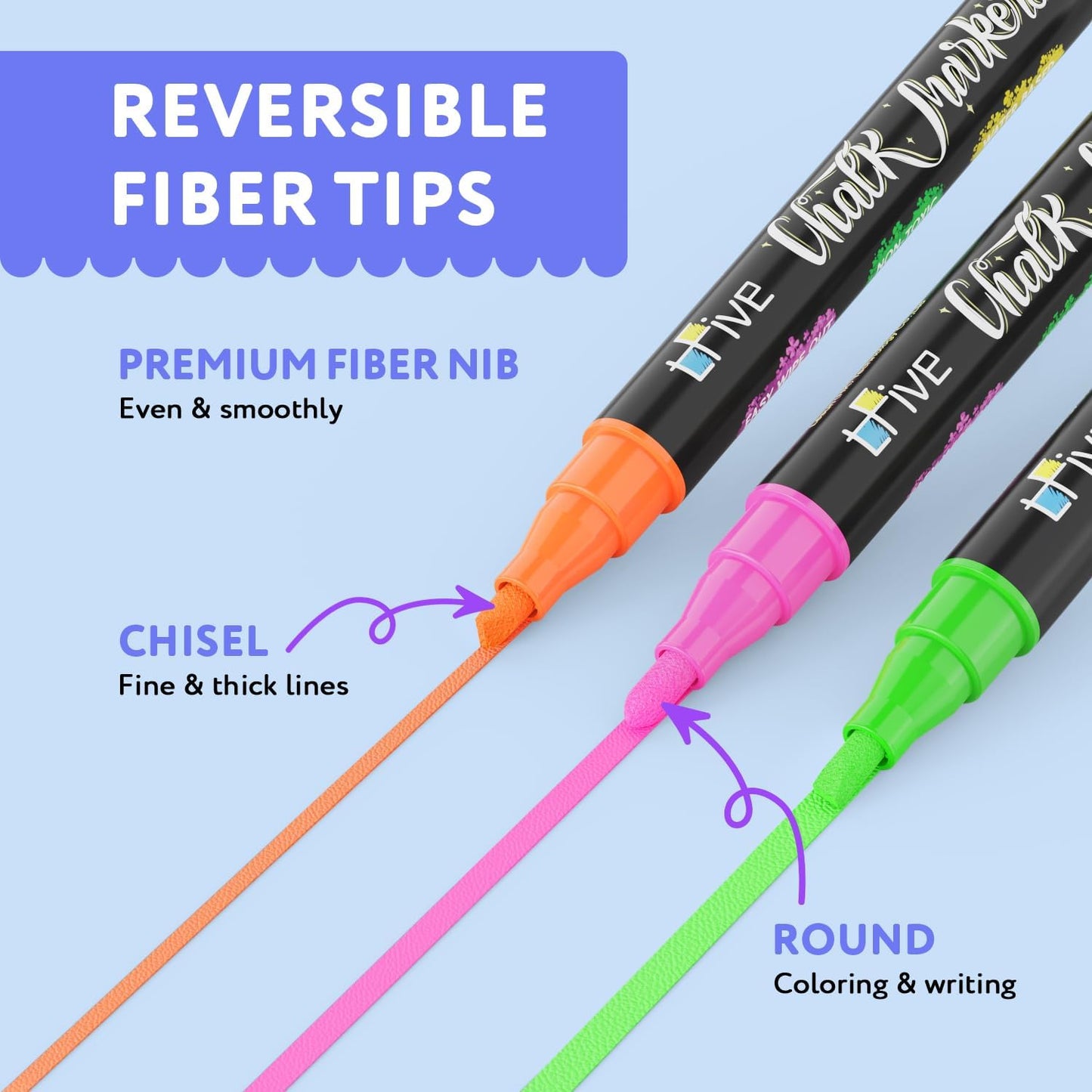 TFIVE Black Liquid Chalk Markers - 2 Pack Bright Colors Erasable Chalk Marker Pens, Reversible Tip, Non-Toxic, for Chalkboards, Signs, Glass, Easy to use Chalk markers TF800