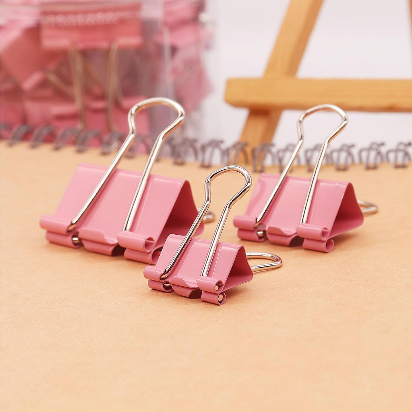 Pink Binder Clips Paper Clamps, Assorted Sizes Set (Small, Medium, Large) for Office School and Home Supplies
