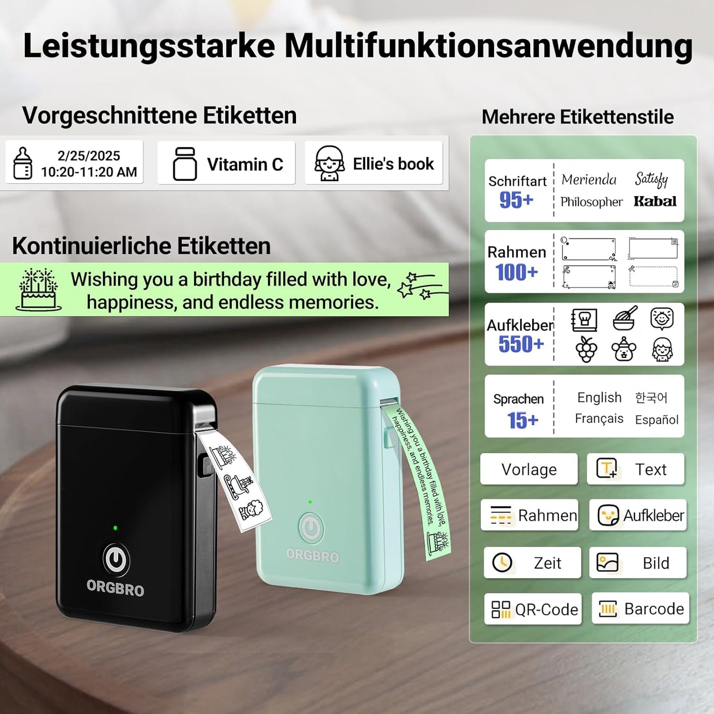 ORGBRO Label Maker Machine with Tape, X1 Portable Bluetooth Mini Label Printer, Support Pre-Cut & Continuous Label, Wireless Small Label Makers with Versatile App for School Home Office Organization