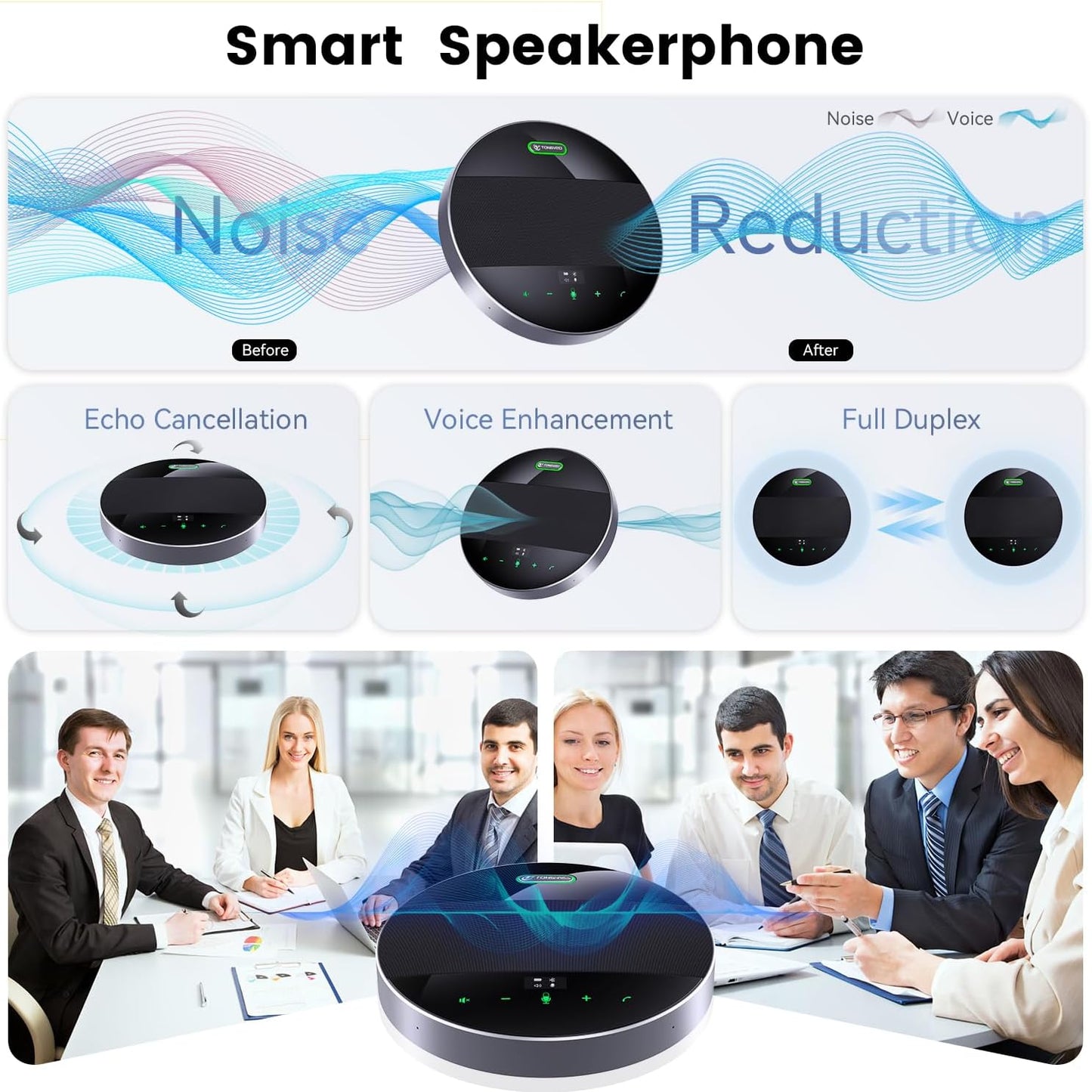 2-in-1 Conference Speaker and Microphone, Daisy Chain Wireless Bluetooth Speakerphone with 360° omnidirectional mics USB/Dongle/Bluetooth Connection 18H Talk Time for 15-30 People Meeting
