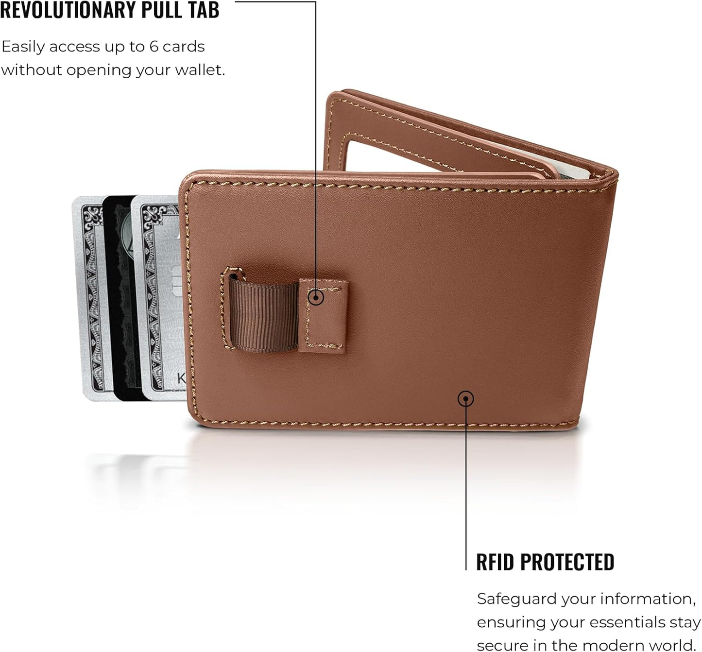 Kings Loot Wallet for Men | Minimalist Slim RFID Blocking Leather Design with Cash Pocket & Card Pull Strap | Holds 1-15 Cards | Stylish & Durable Wallets (Bourbon)