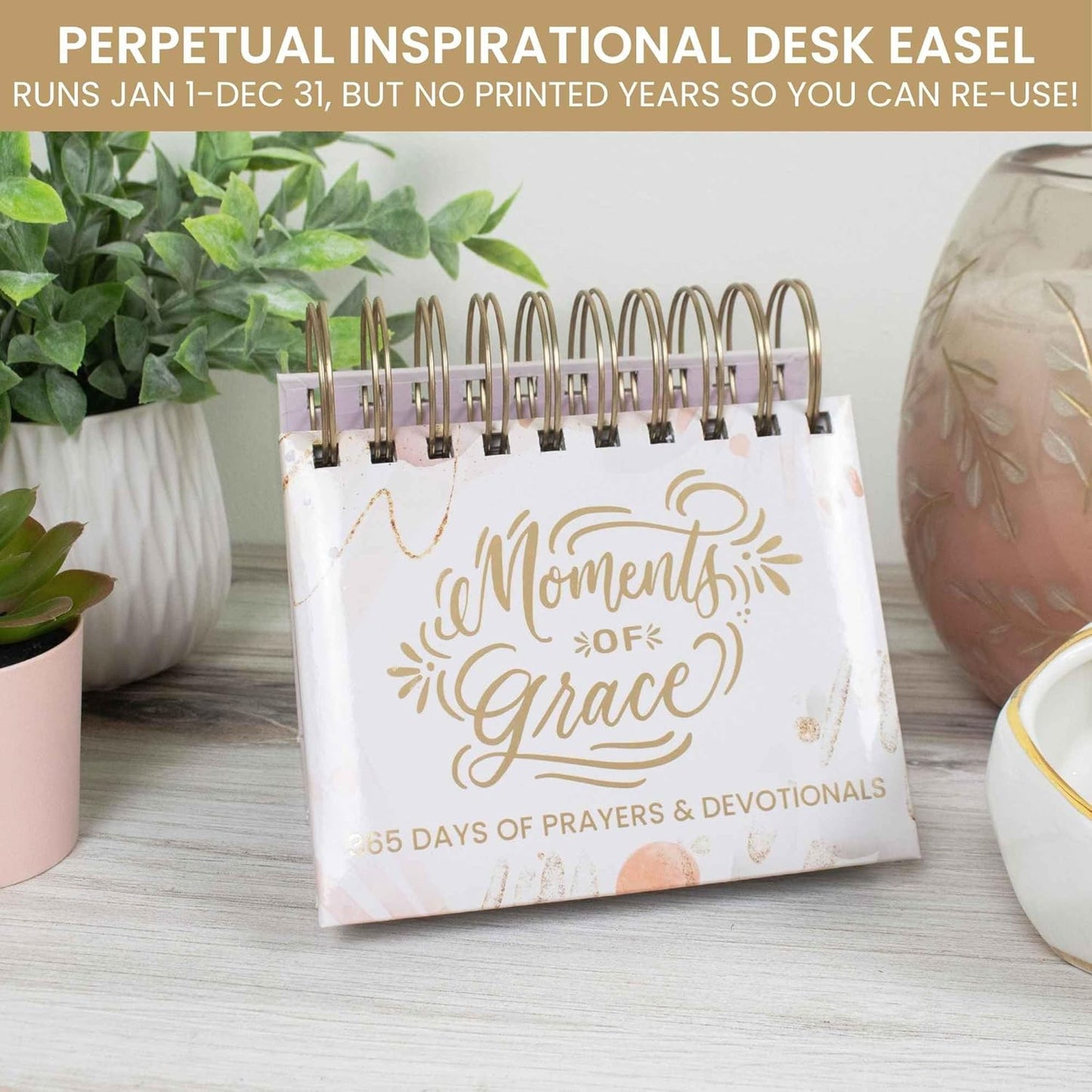 bloom daily planners x Writefully His Undated Perpetual Desk Easel - Religious Inspirational Standing Desktop Flip Calendar - Page a Day - (5.25" x 5.5") - Moments of Grace