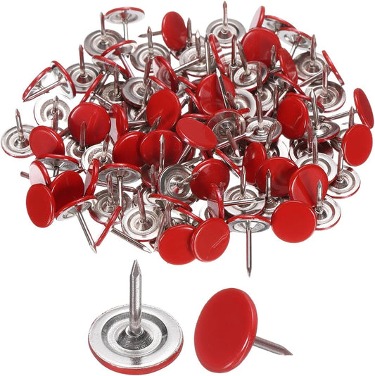 uxcell 150Pcs Upholstery Tacks, 11mmx13mm Flat Head Thumb Tack Decorative Furniture Nails Push Pins for Furniture Sofa Headboards, Red