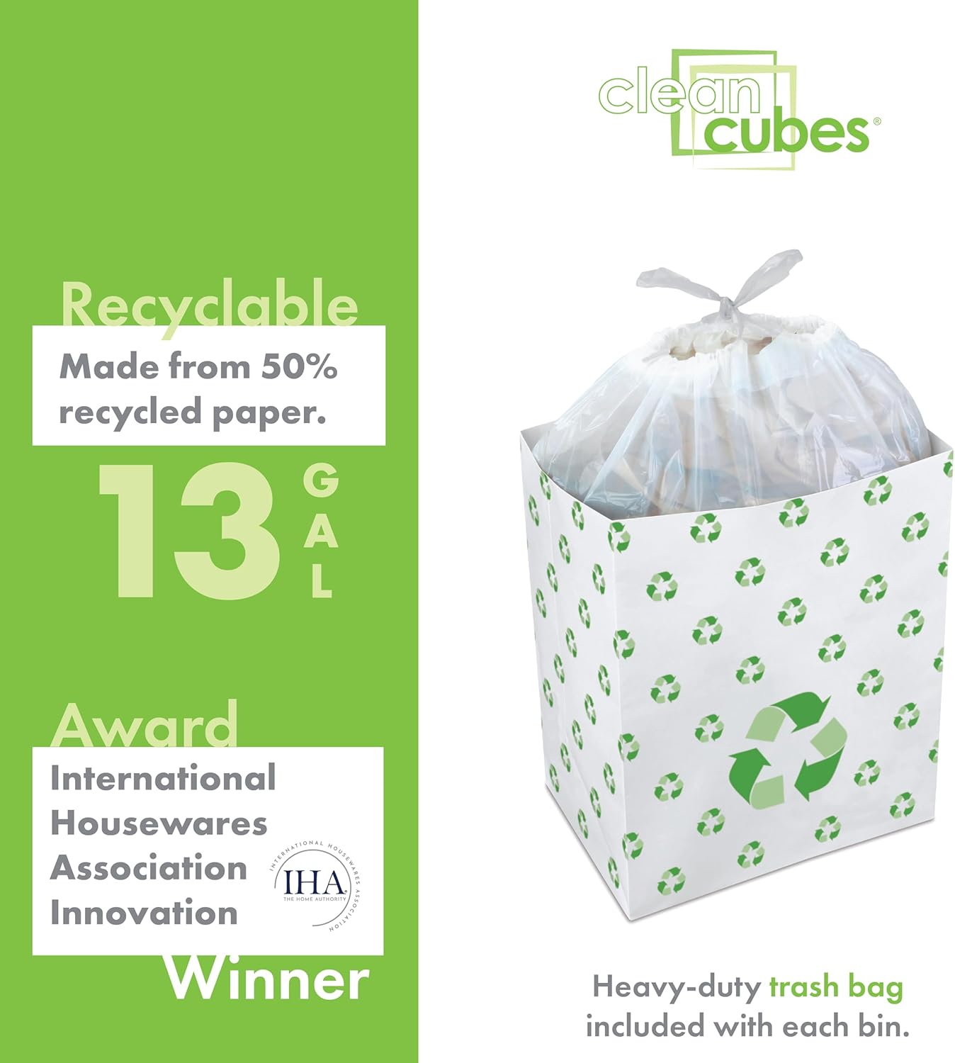 | 13 Gallon Disposable Trash Cans (3-Pack) with Fitted Trash Bags - Reusable Garbage and Recycling Bins for Parties, Events, and More (Recycle- 17" Height x 13.5" Width x 10" Depth)