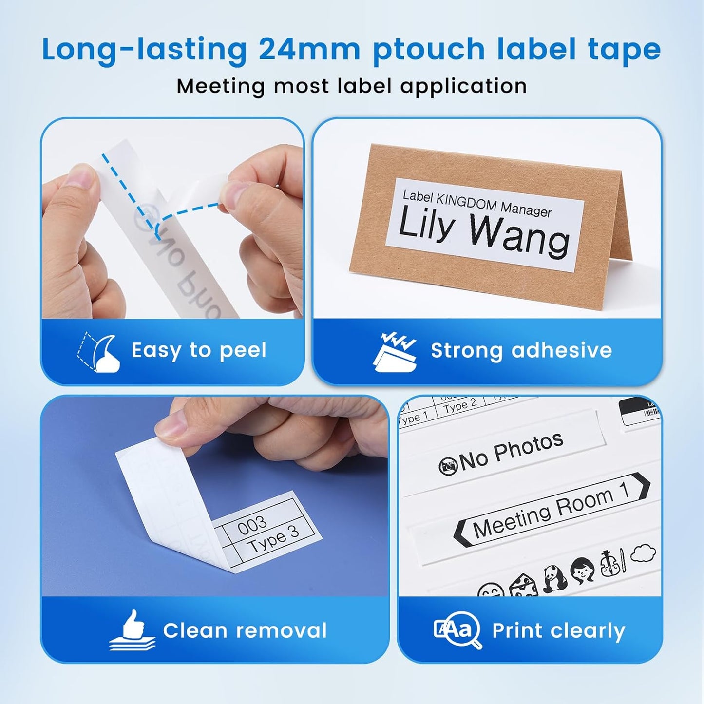 Label KINGDOM TZe-251 24mm 0.94” TZ Tape Compatible with Brother P Touch 1” Laminated White Label Maker Tape for PT D610BT D600 700 P710BT PTP750W, 4-Pack Tze251
