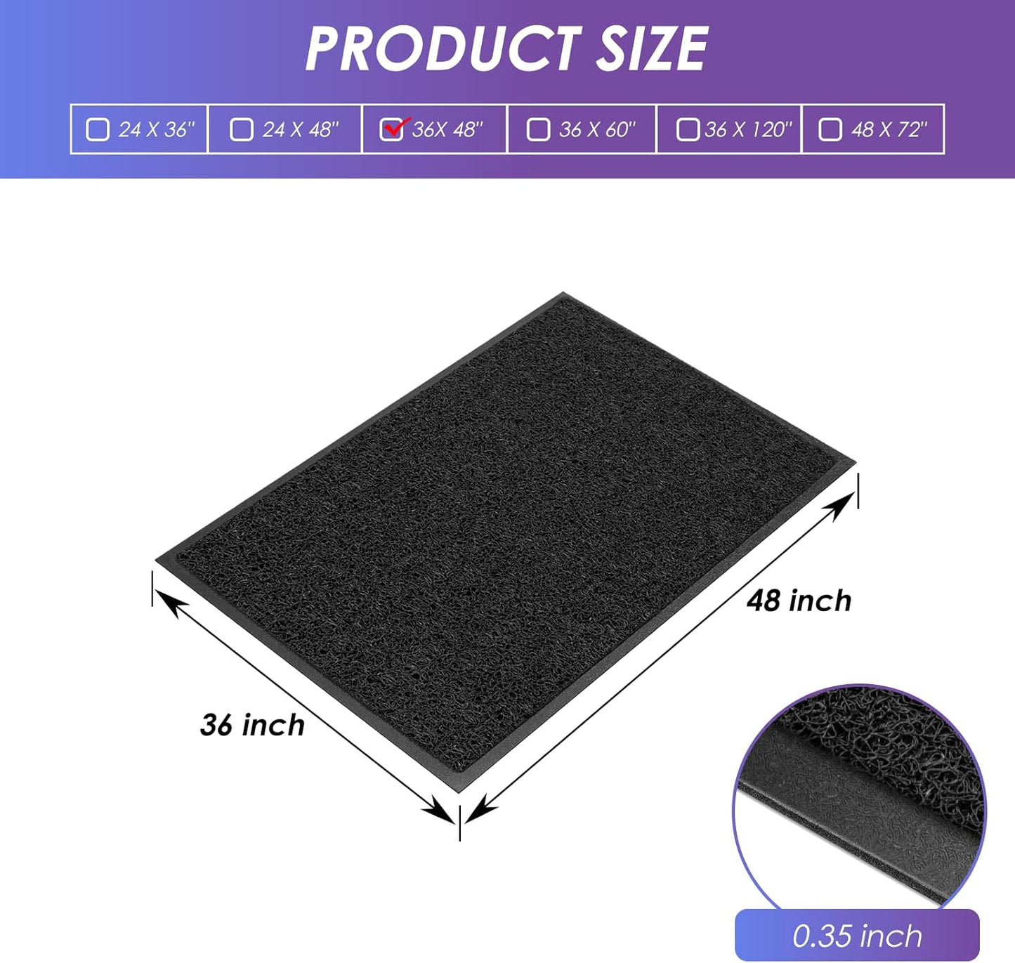 Kuyal Door Mat, 3'x4' Indoor Outdoor Entrance Mat to Trap Dirt and Moisture, Non Slip Waterproof Outdoor Mats, Commercial Floor Inside Outside Entrance, Heavy Duty Durable Welcome Mats, Black