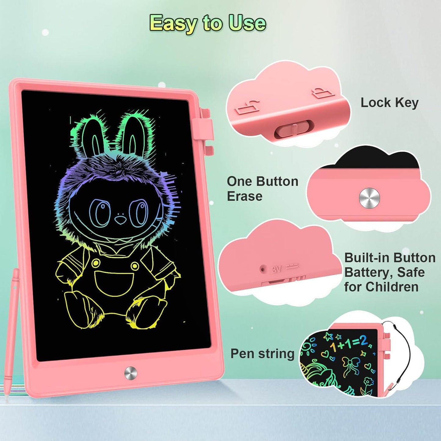 12.9 Inch LCD Writing Tablet for Kids, Colorful Toddler Doodle Board - Erasable Drawing Pad, Educational Learning Toy for Ages 3-8 - Valentine's Day Christmas Birthday Gifts (12.9 Inch, Pink)