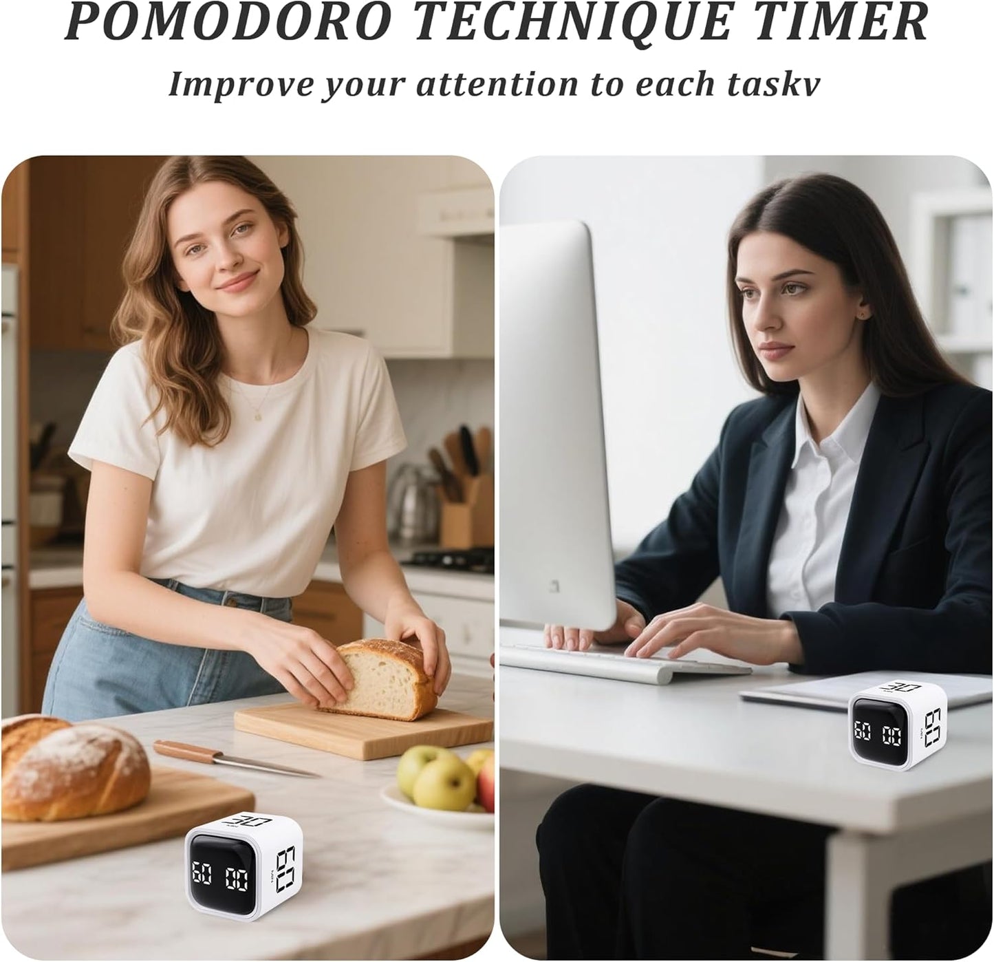 2Pcs Rotating Pomodoro Timer 5,10,30, 60 Minutes Preset,Desk Productivity Flip Timer, Visual Cube Countdown Stopwatch,Custom Modes/Vibration/High/Low Volume,ADHD Timers, for Study, Work, Kitchen