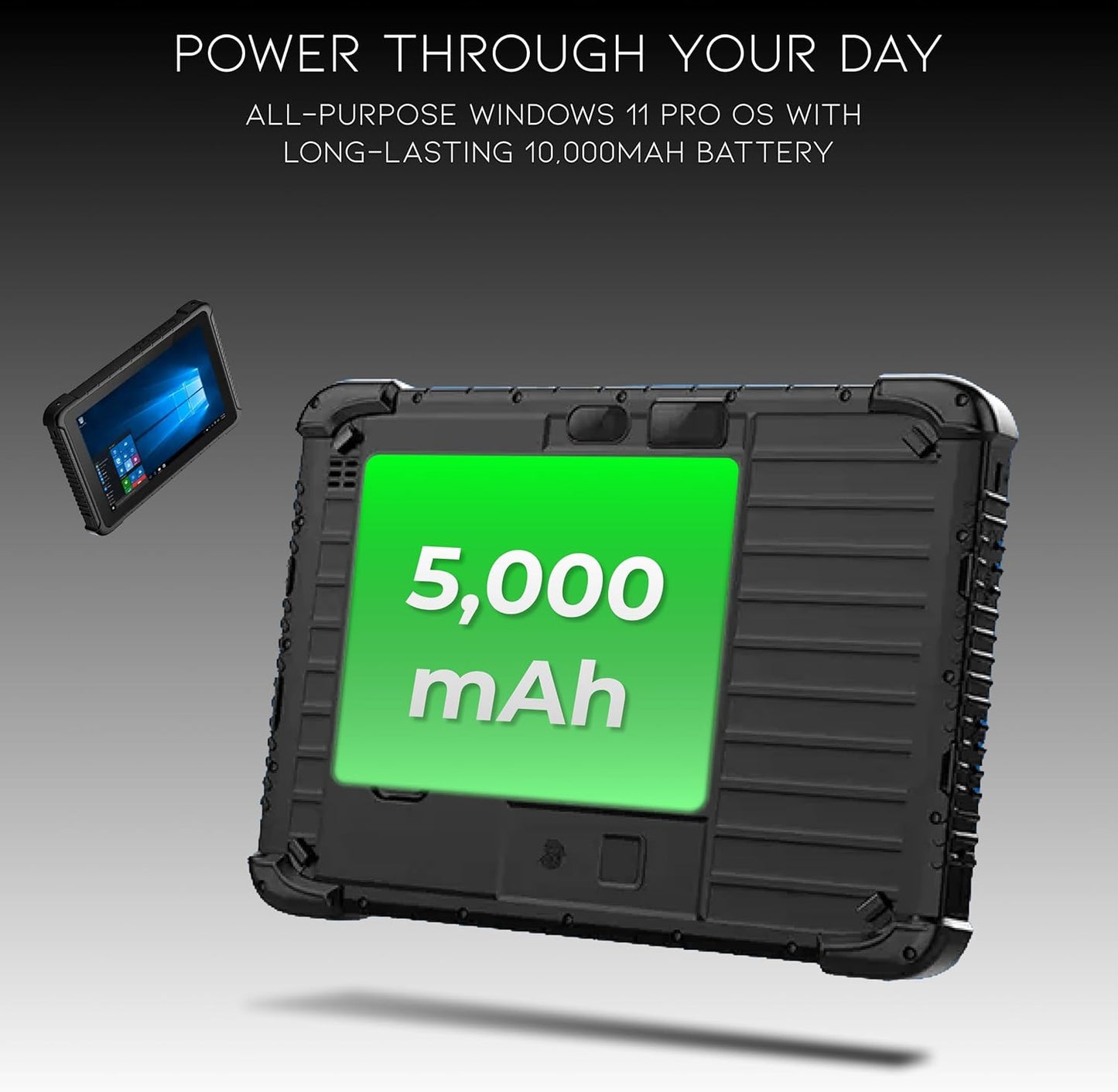 VRT11 Heavy Duty Windows 11 Pro Tablet, Built-in 2D/1D/QR Barcode Scanner, WiFi, Bluetooth, Camera, Serial/USB Ports, Fingerprint Reader, Indoor/Outdoor Industrial Design, All-Day Battery