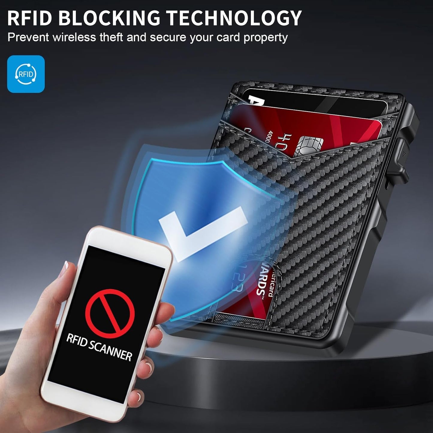 Airtag Wallet for Men, Mens Smart Wallet for Air Tag RFID Blocking, Minimalist Bifold Pop Up Aluminum Credit Card Case Holder 12+ Cards with ID Window, Gift for Men, No Airtag Included, Carbon Orange