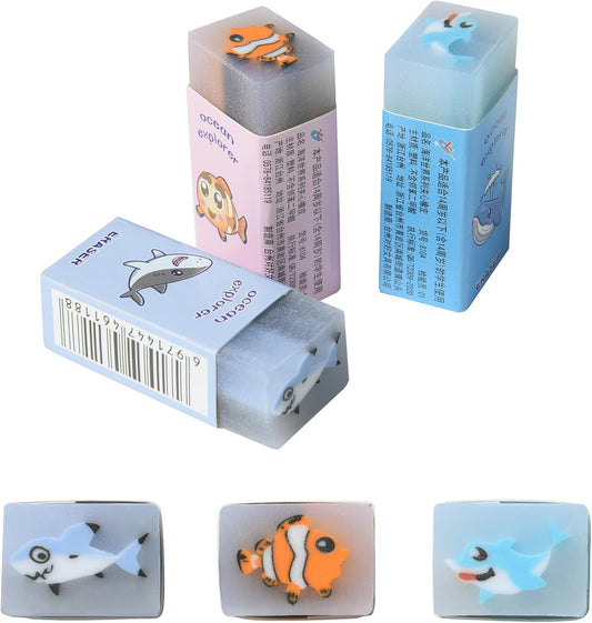 18Pcs Cute Sea Animal Erasers for Kids Bulk, Kawaii Fun Pencil Jelly Erasers for School Classroom Supplies Prize Gifts Party Favors