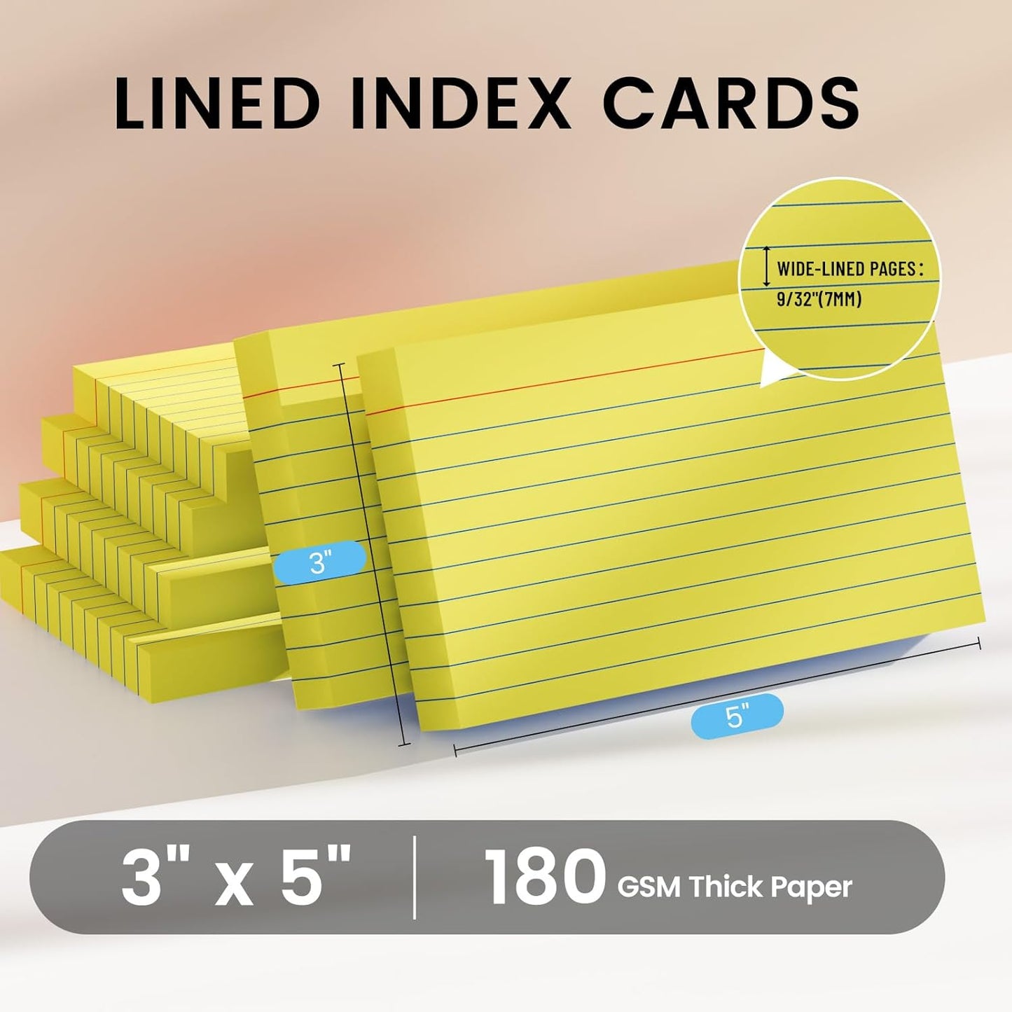 Index Cards 3x5 Inch, 300sheets, Flash Cards,Ruled Lined Yellow Note Cards Paper For Studying, Schools Supplies, College, Office And Home Organization, Note Taking Supplies