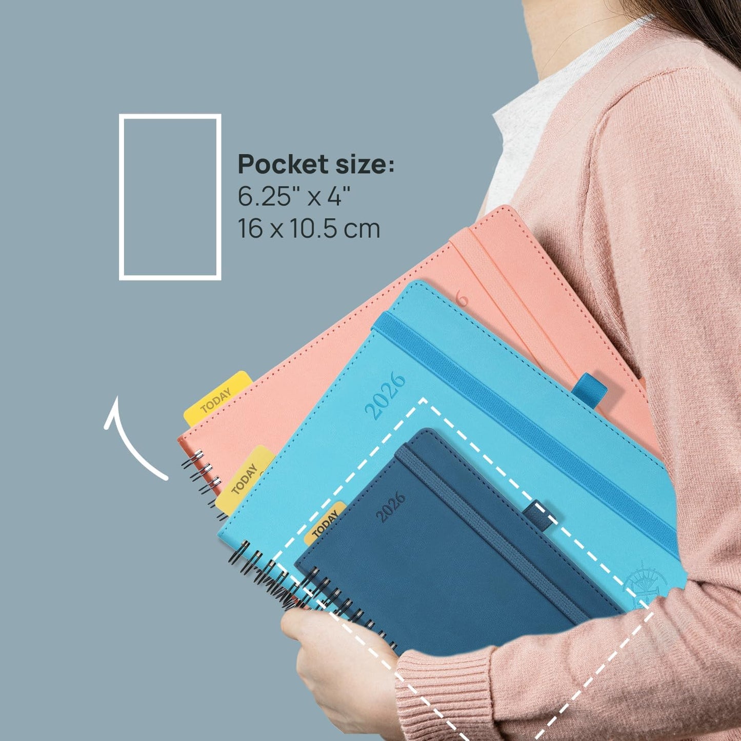 POPRUN Pocket 2026 Planner (Small Size- 4'' x 6.25'') Weekly and Monthly for Purse - Calendar 2026 (Jan. 2026 - Dec.2026) with Soft Cover, Plastic Ruler - Burgundy Red