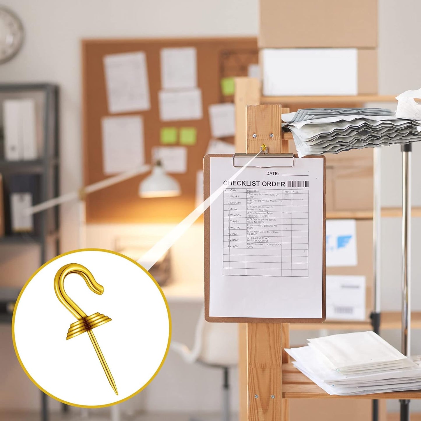 Hotop 30 Pieces Push Pin Wall Hooks Metal Thumb Tack Hangers Iron Alloy Nail Decorative Picture Hooks for 20 Lbs Home Office School Party Supply (Gold)