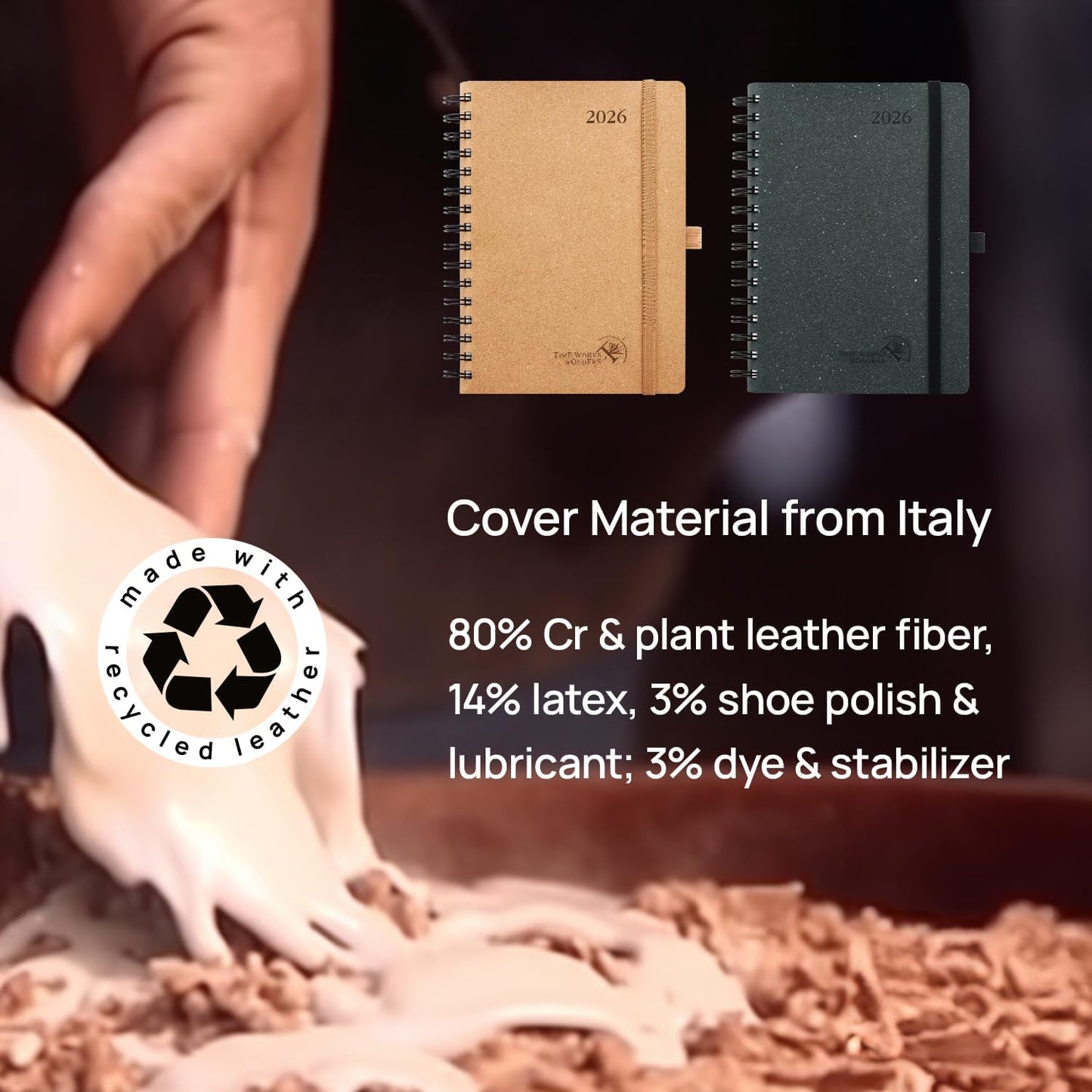 POPRUN 2026 Daily Planner One Page A Day - [5.75" x 8.5"-100% Recycled Materials Spiral Soft Cover] - 2026 Agenda with Monthly Calendar, Folded Inner Pocket - Black Grey