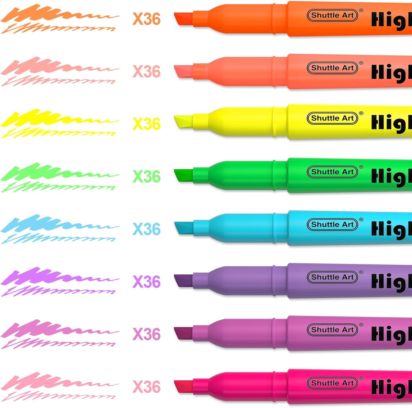 Shuttle Art 288 Pack Highlighters, Highlighters Assorted Colors Set, 8 Bright Colors Chisel Tip Dry-Quickly Non-Toxic Highlighter Markers Bulk for Adults Kids Highlighting in Home School Office