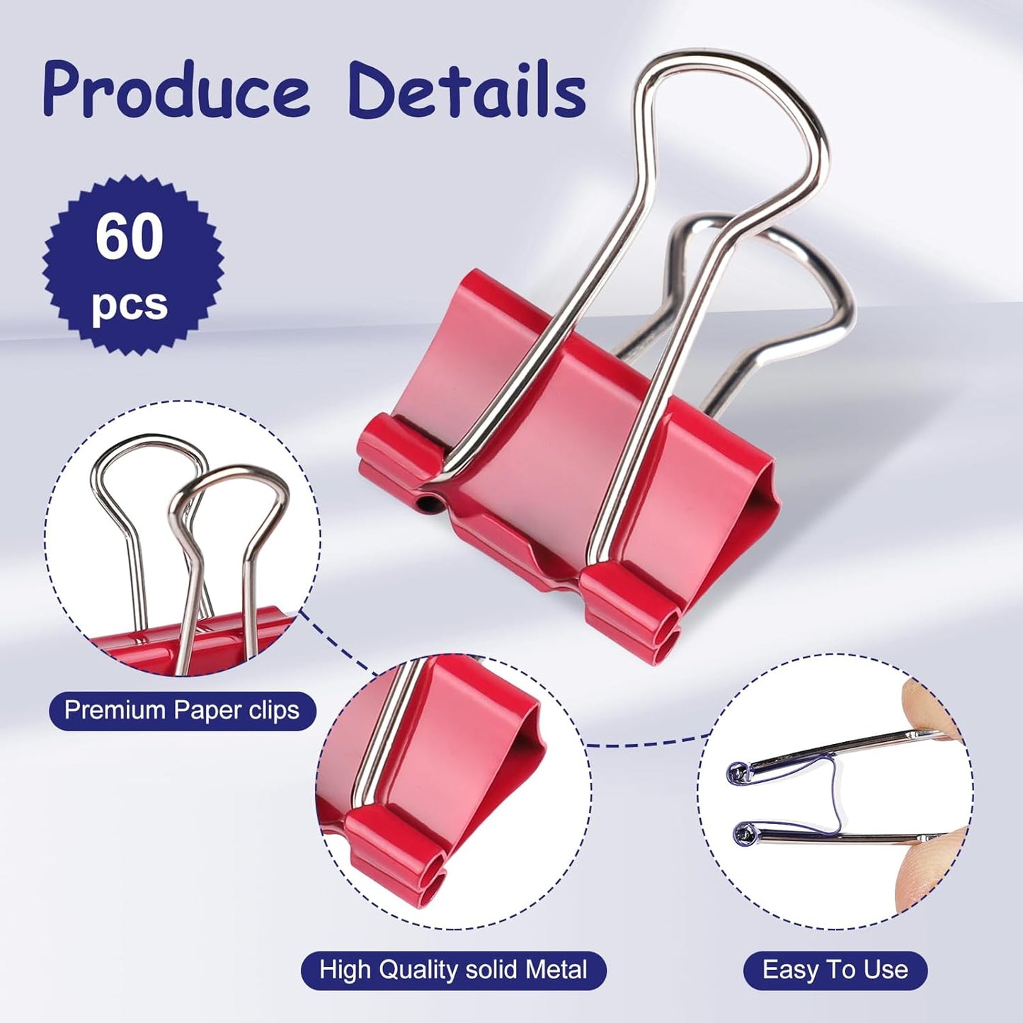 Ufmarine 60 Pcs Small Binder Clips 3/4 inch, Colored Small Paper Clips for Office, Standard Size