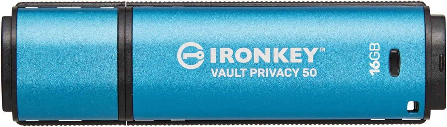 Kingston IronKey Vault Privacy 50 16GB Encrypted USB | FIPS 197 | AES-256bit | BadUSB Attack Protection | Multi-Password Options | IKVP50/16GB