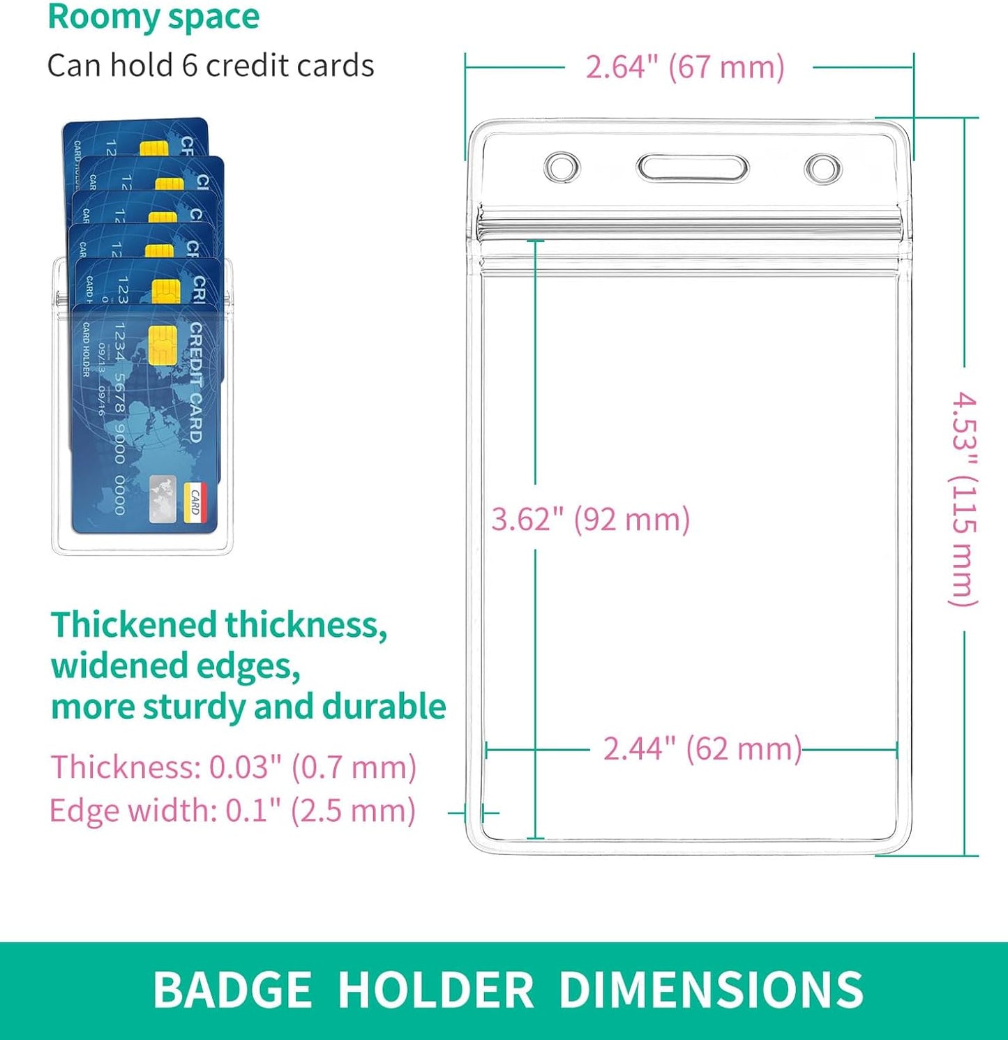 50 Pcs Vertical ID Badge Holder, Clear Plastic Card Sleeve, Nurses Work Name Tag Holders, Key Cover Protector with Waterproof Zip for Lanyard, Fits Credit Size Cards