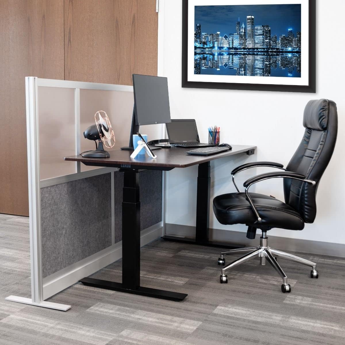 Stand Up Desk Store Expanse Modular Wall | 70'' x 48'' Wall | Expandable Partition Room Divider with Rearrangeable Frosted Acrylic & Sound Absorbent Panels (Silver Frame)