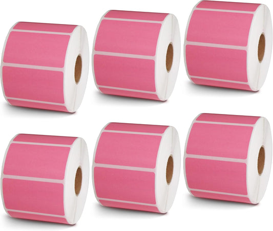 BETCKEY - 2.25" x 1.25" UPC Barcode & Multipurpose Labels Compatible with Zebra & Rollo Label Printer,Premium Adhesive & Perforated[Pink, 6 Rolls, 6000 Labels]
