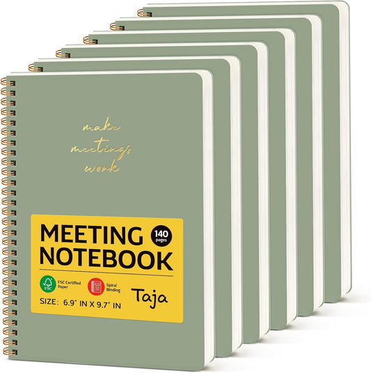6 Pack of Meeting Notebook for Work Organization - Work notebook with action items, Meeting Minutes Planner Notebook, Perfect Office Supplies for Men & Women - Green