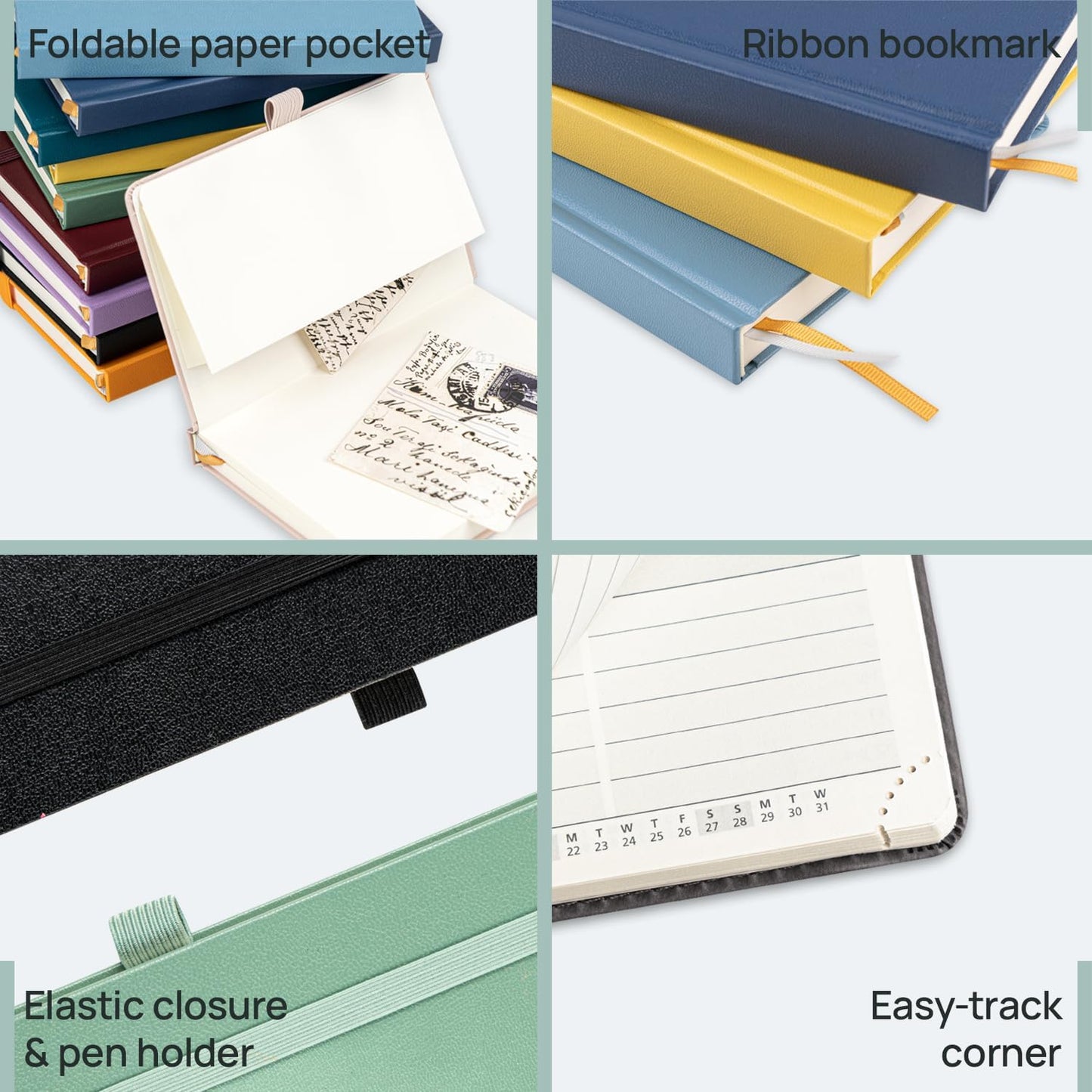 POPRUN Pocket Planner 2025-2026, (Purse Size 4''x 6.25'' Hard Cover) Academic Year Calendar Daily Weekly and Monthly (July 25-June 26) with Hourly Time Slots, 100 GSM Paper - Pacific Green