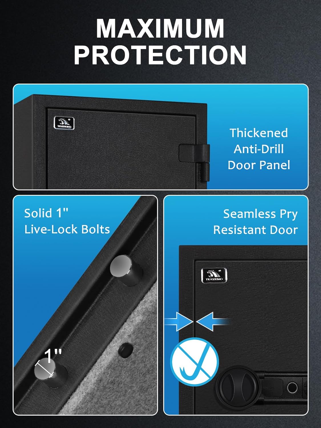 TIGERKING Biometric Fingerprint Fireproof Safe for Home Office, 3.47 Cu Ft Solid Steel Security Safe with Removable Shelf, Stores 29 Fingerprints, 30 Min Fire Protection, Anti-Theft Digital Safe