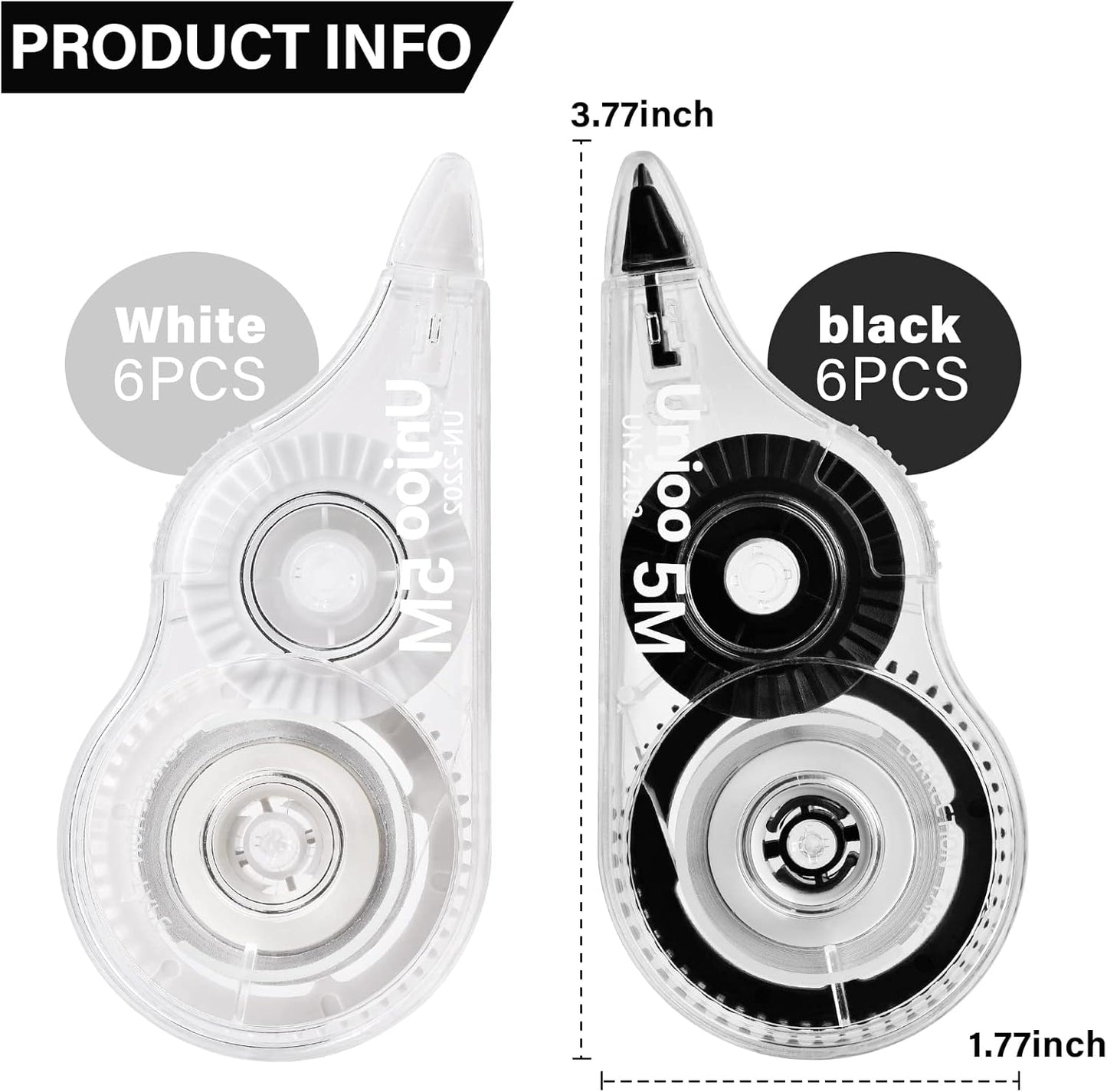 White Correction Tape Dispenser, Fast Clean and Easy to Use Tear-Resistant Tape, For school Supplies, Office (12pack, 5M/196, Tape Width 0.2in)