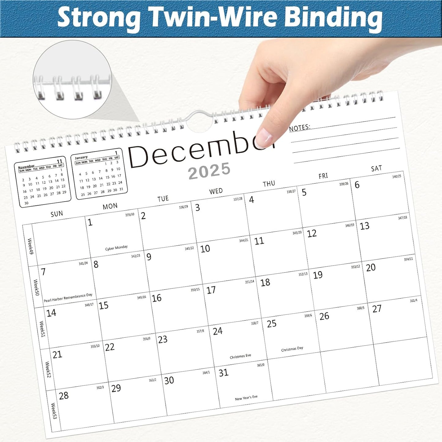 Calendar 2025-2026, Wall Calendar 2025-2026 from July 2025 to December 2026, 14.7"x11.5" 18 Months Wall Hanging Calendar with Thick Paper for Office Home School(White,14.7x11.5 inch)