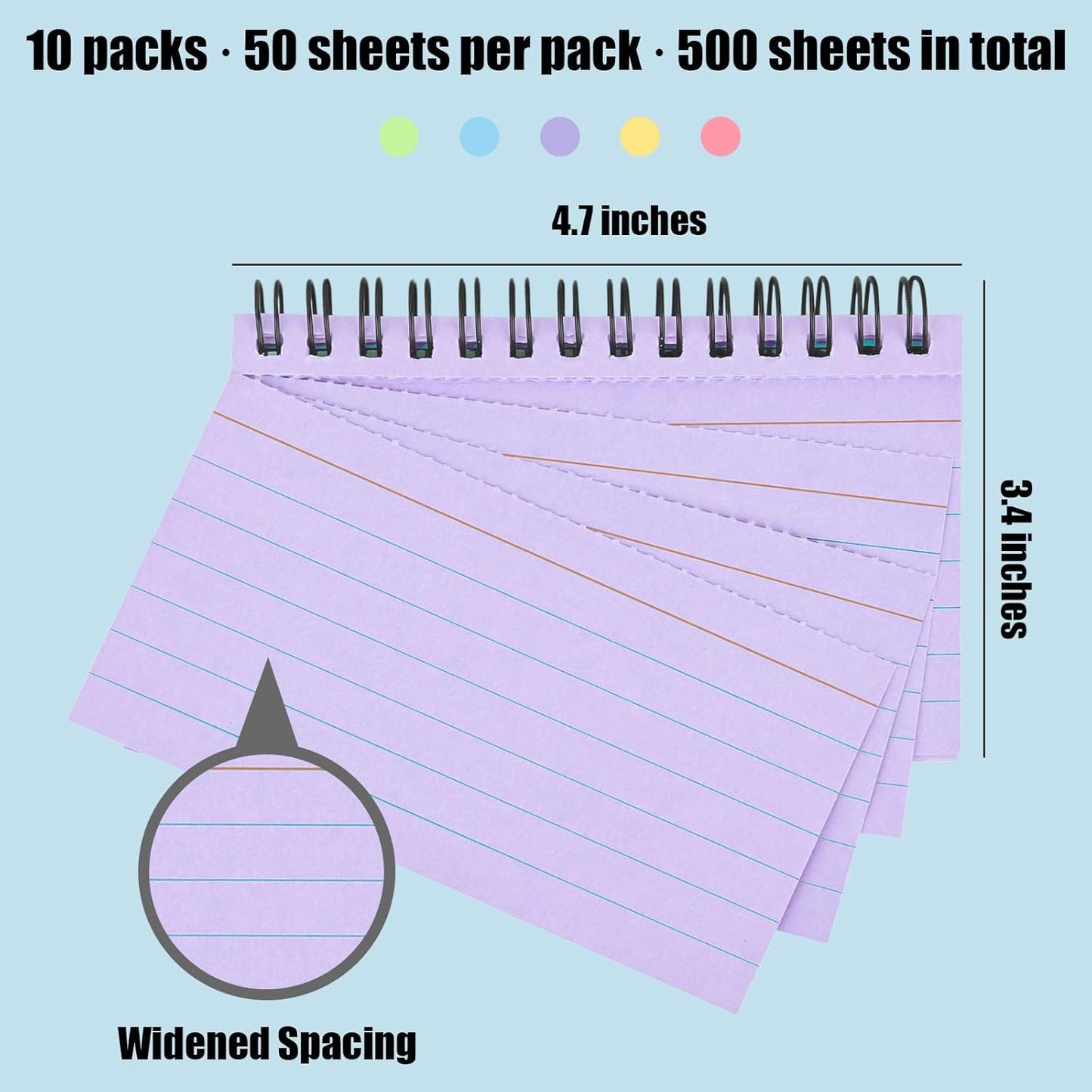 Koogel 500PCS 3x5 Index Cards, Colored Index Cards with Rings for Back to School, Ruled Flashcards Heavy Notecards with Waterproof Covers for Studying College Office Home To Do List Supplies
