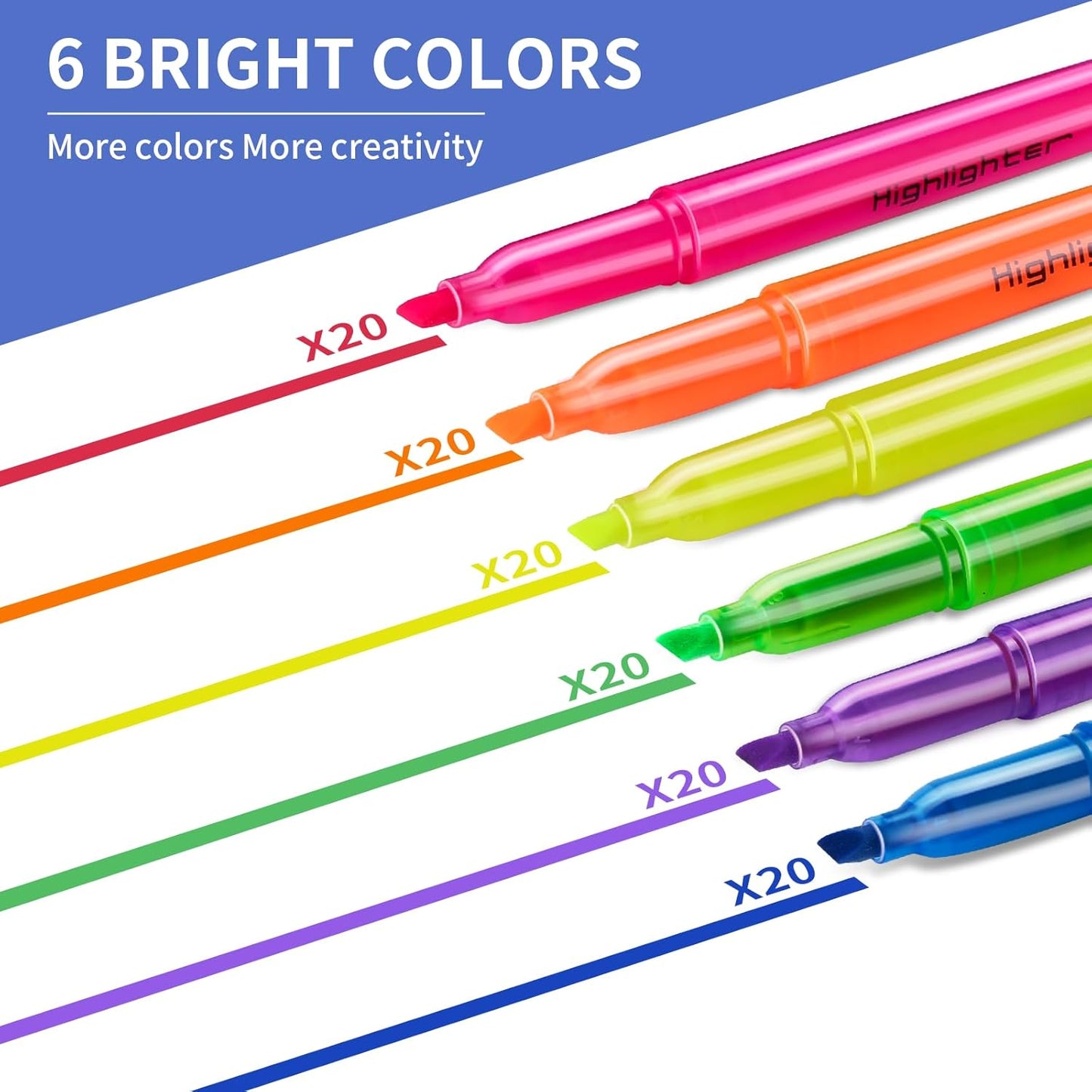 Highlighters Assorted Colors, 120 Pack Highlighters Bulk : No Bleed & Dry-Quickly, Highlighter Set : Chisel Tip & 6 Bright Colors, Highlighter Markers for school | college | office supplies