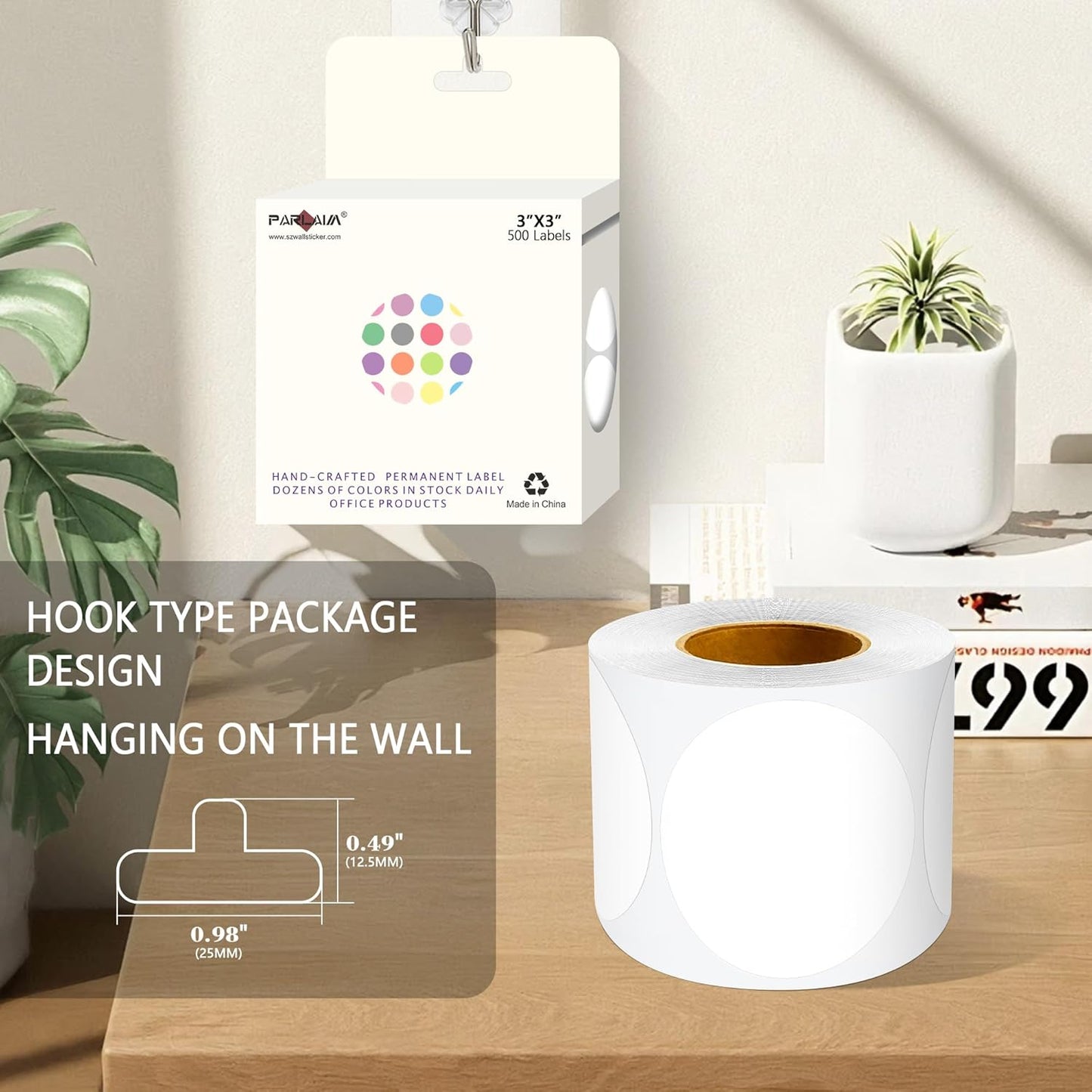 PARLAIM 3" Diameter Round White Color Coding Sticker, 4 Rolls 2000PCS Circle Dot Label,Permanent for Inventory Box Labeling