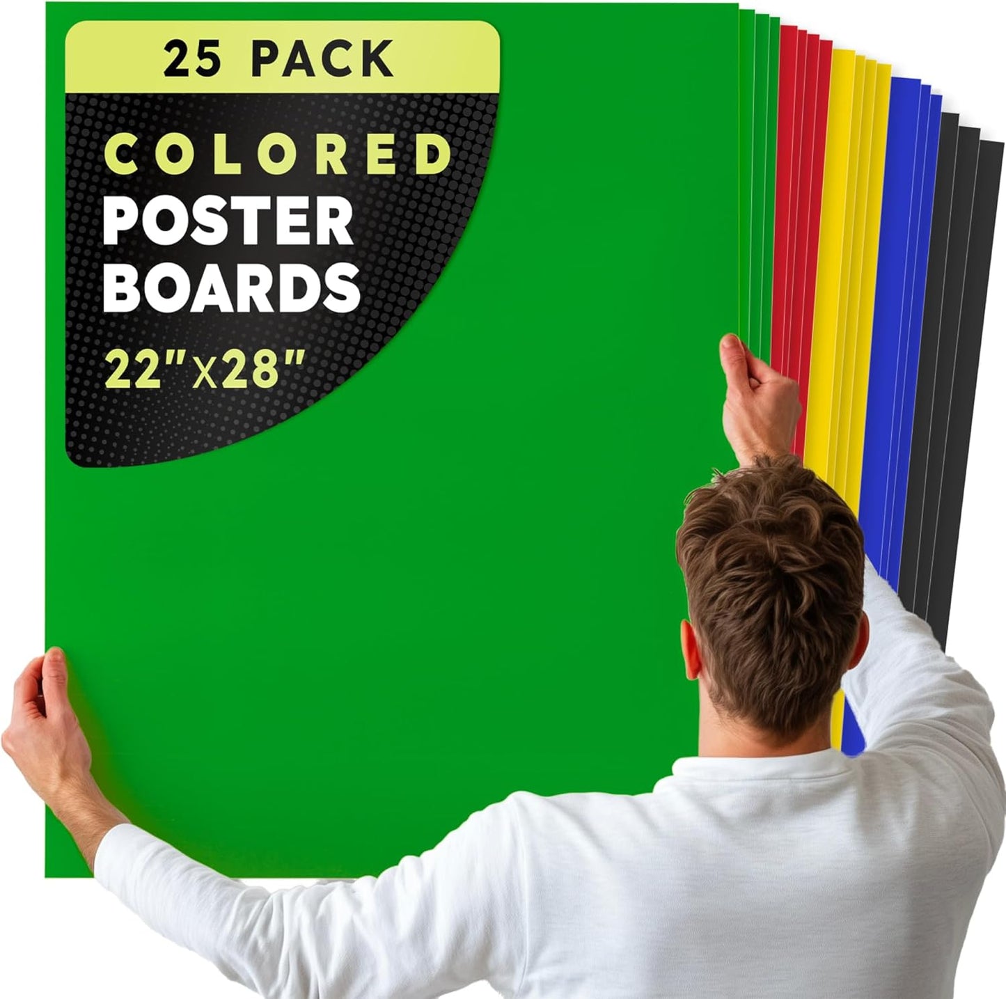 Hygloss Large Colored Poster Board 22x28 - 25 Assorted Standard Color Poster Boards Bulk Pack - Red, Yellow, Green, Blue, Black - 10 Pt. Thickness Poster Board Paper - Posterboard Multipack 22" x 28"