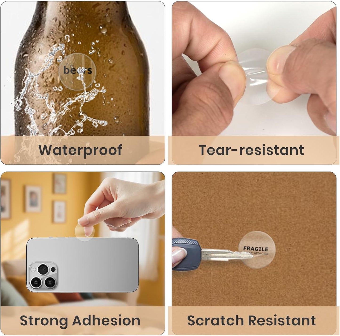 Clear Thermal Labels Round Vinyl 1 Inch Transparent Direct Printer Stickers Label Circle Self Adhesive Waterproof Decals Roll for Home Office Business QR Code Seal DIY Logo 500 PCS