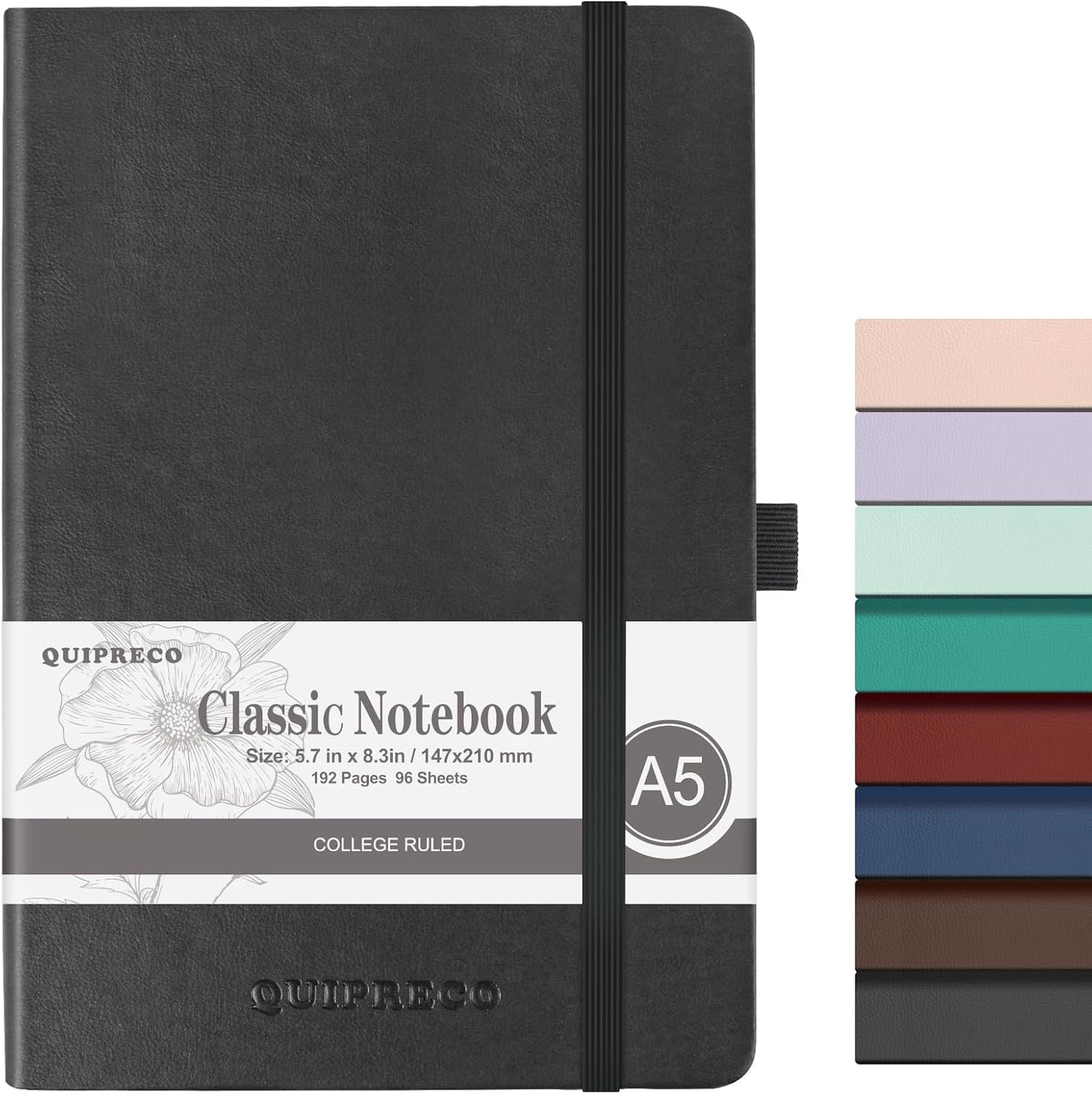 Lined Hardcover Journal Notebook, A5 192 Pages 100Gsm Thick Paper College Ruled for School,Note Taking,Work,Diary，5.7''*8.3'',Black