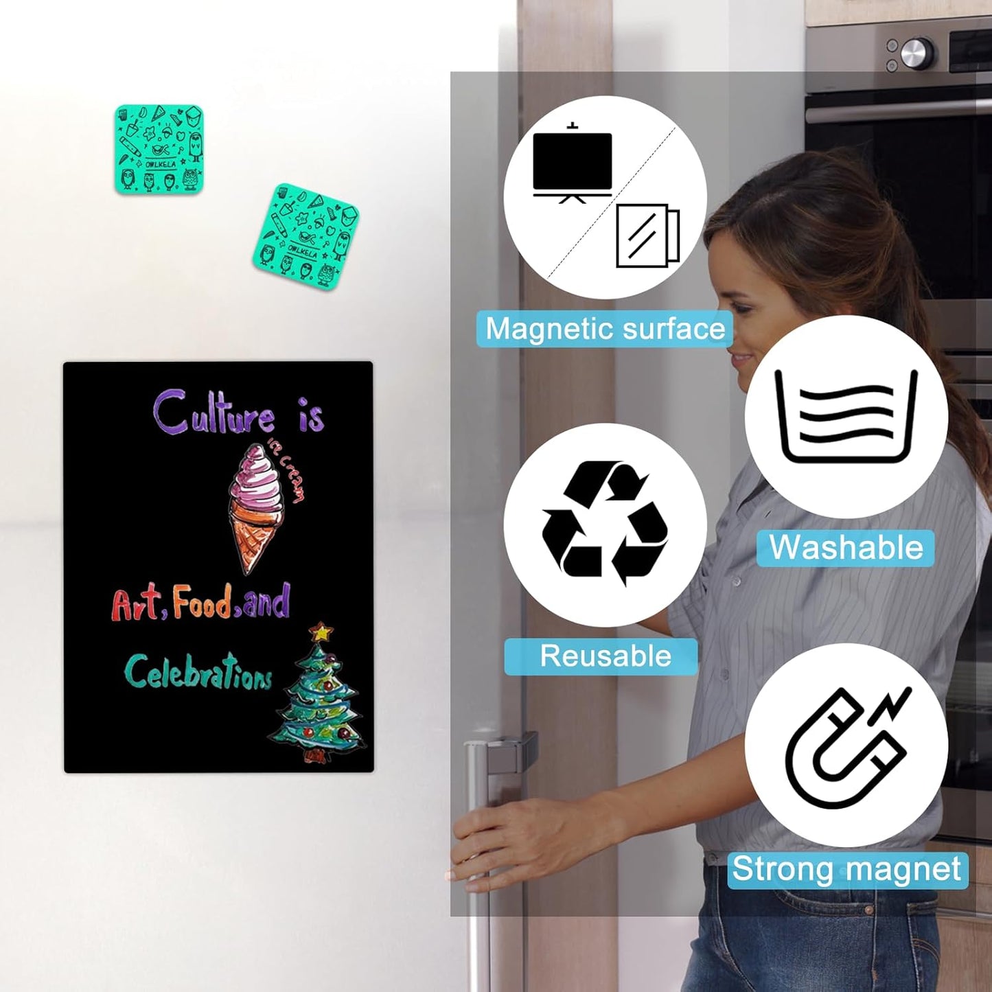 OWLKELA 30 Pack Whiteboard Eraser, Magnetic Cyan Whiteboard Eraser for Cleaning Dry Erase Markers on Magnetic Soft Whiteboard, Glass Whiteboard and Dry Erase Board