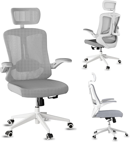 Mesh Office Executive Chair High Back Adjustable Home Desk Chair, Swivel Computer Managerial Chair with Lumbar Support (Grey)
