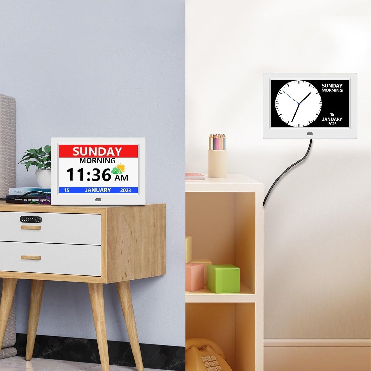 10 Inch Digital Clock with Day and Date for Elderly Alzheimer's Clock Customizable Alarms 3 Display Modes Large Font Alarm Clock for Seniors Auto DST