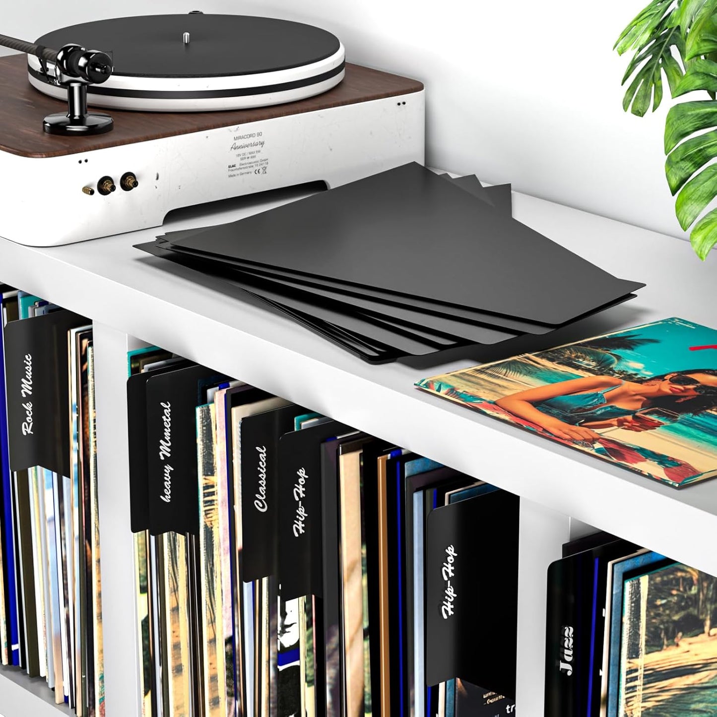 Facmogu 20PCS Vinyl Record Dividers, 12 Inches LP Album Dividers, Plastic 33 RPM Record Divider, 1 Inch Large Tab DIY LP Album Separators, Blank Separators Card for Records Album Storage - Black