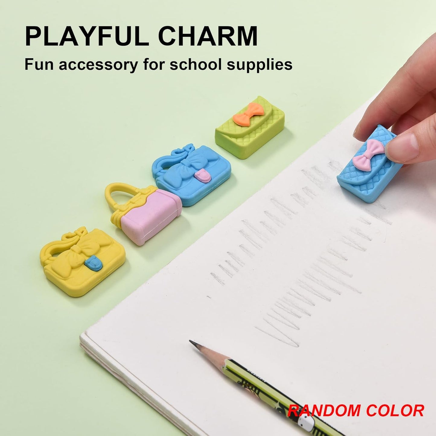 24Pcs Cute Bag Shape Erasers for Girls Kids, Fun Handbag Pencil Erasers for School Classroom Supplies Birthday Party Favors